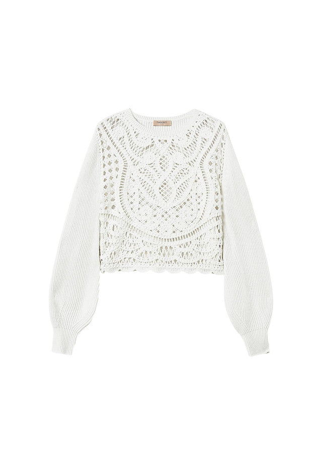 Maglione A Girocollo Donna Twinset In Maglia E Telaio Crochet  242TP3471