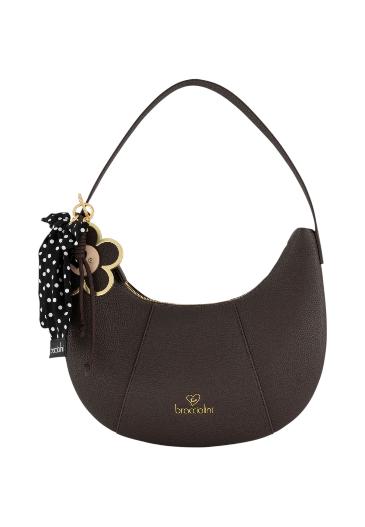 Borsa A Spalla Donna Braccialini Hobo, Singolo, Chiusura con zip, Una tasca interna portacellulare, Charm removibile con margherita e fiocco a pois, Dimensioni: 32.5 x 7 x 29 Cm Beth B19227YY