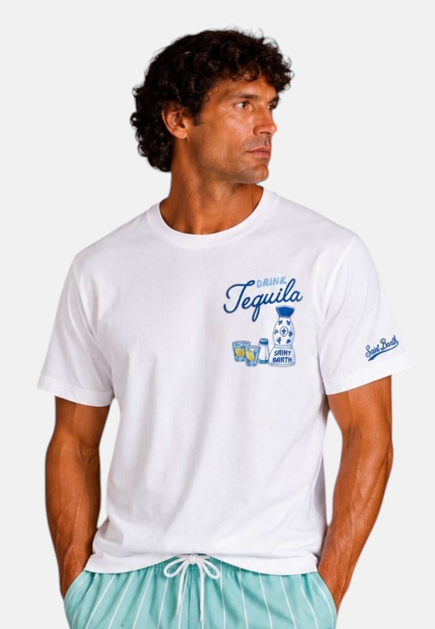 T-Shirt Manica Corta Uomo Mc2 Saint Barth Stampa/Ricamo Fronte E Retro Drink Tequila Portland PRL0002