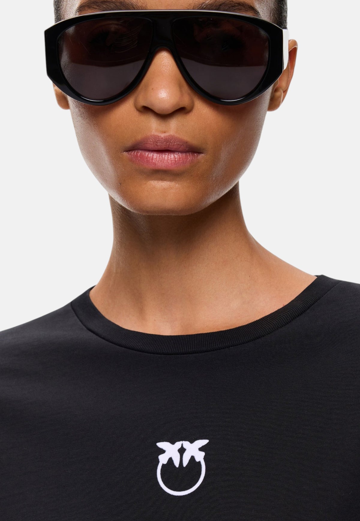 T-Shirt Manica lunga Donna Pinko Girocollo, maniche lunghe, vestibilit� regular, jersey di puro cotone, logo Love Birds floccato dall�effetto vellutato sul petto Toblino 107292A3HP
