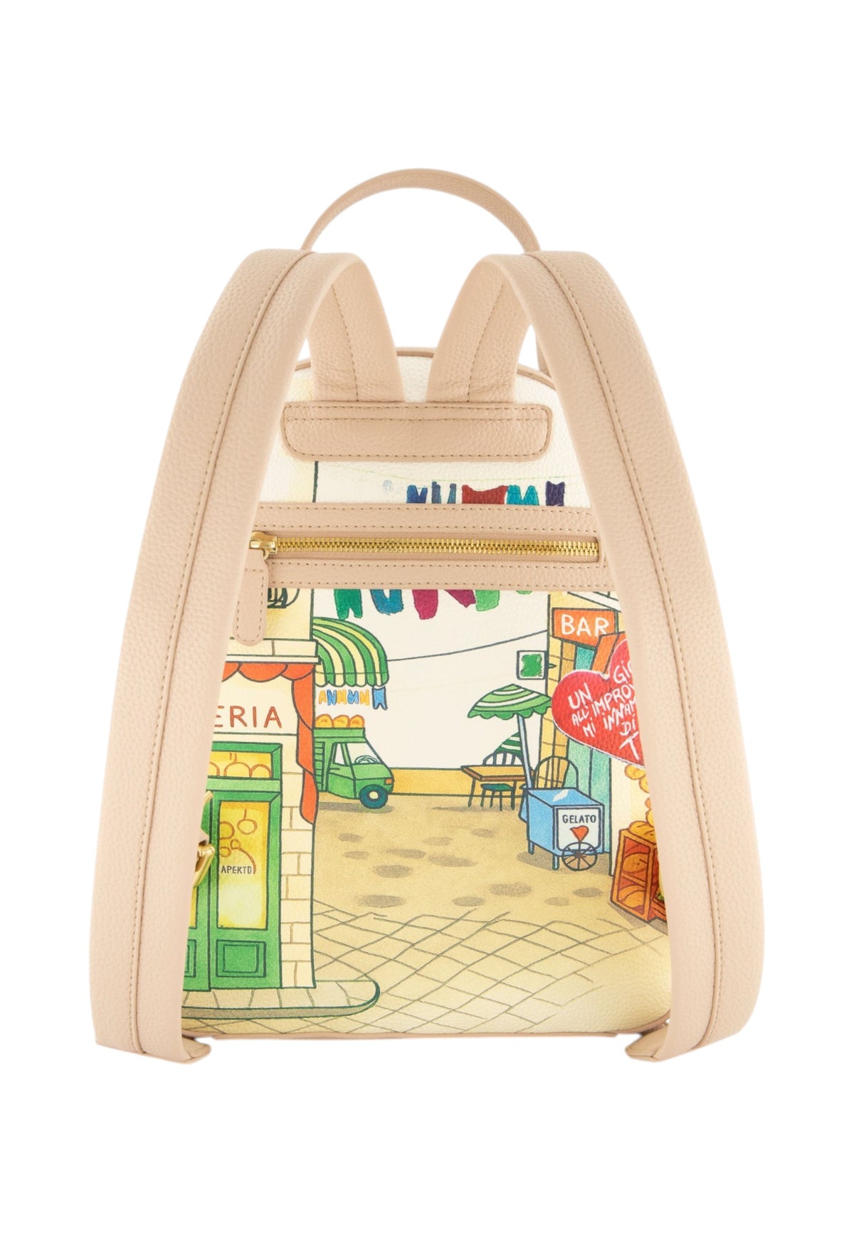 Zaino  Donna Braccialini Zaino compatto, Singolo con tracolle regolabili, Chiusura con zip, Due tasche interne, una con zip e una aperta, Stampa Cartoline dedicata a Napoli, Dimensioni: 25 x 11 x 29 Cm Cartoline Napoli B19166YY