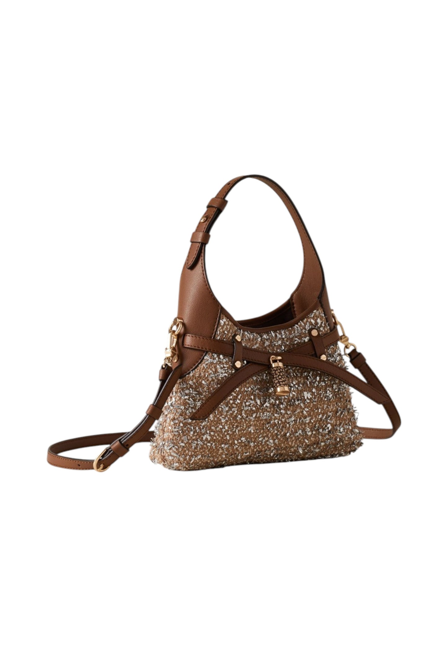Borsa A Spalla Donna Borbonese Hobo Mini In Tessuto Boucle' Con Tracolla Halo 910103710375
