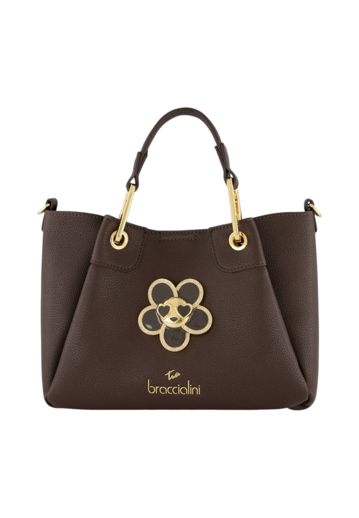Borsa A Mano Donna Braccialini A Bauletto, Doppio con tracolla removibile e regolabile, Chiusura con clip, Con pochette interna removibile, Charm gioiello a forma di margherita, Dimensioni: 25 x 10.5 x 18 Cm Amy Bijoux B19210YY