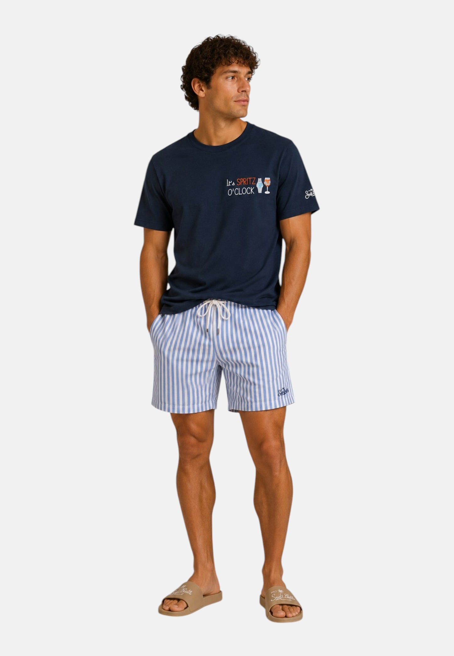 T-Shirt Manica Corta Uomo Mc2 Saint Barth Stampa E/O Ricamo Frontale Spritz Clock Portofino POT0001