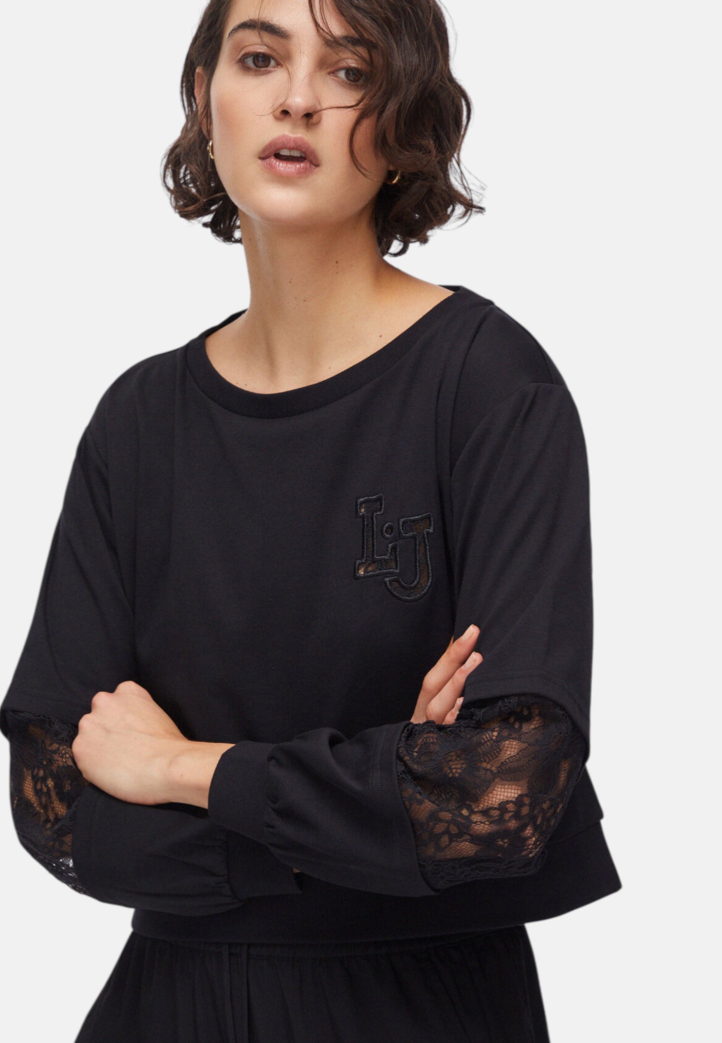 Felpa A Girocollo Donna Liu Jo Con Inserti In Pizzo  TA6282J3855