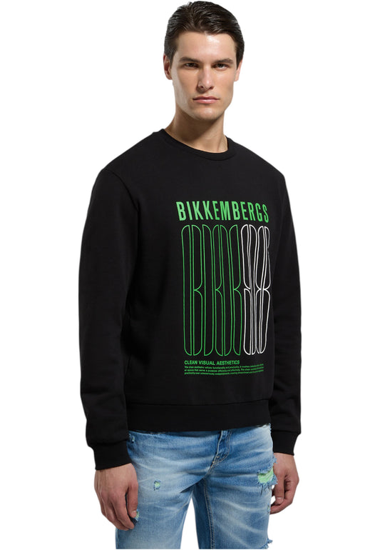Felpa A Girocollo Uomo Bikkembergs Maxi Stampa A Contrasto Sul Petto