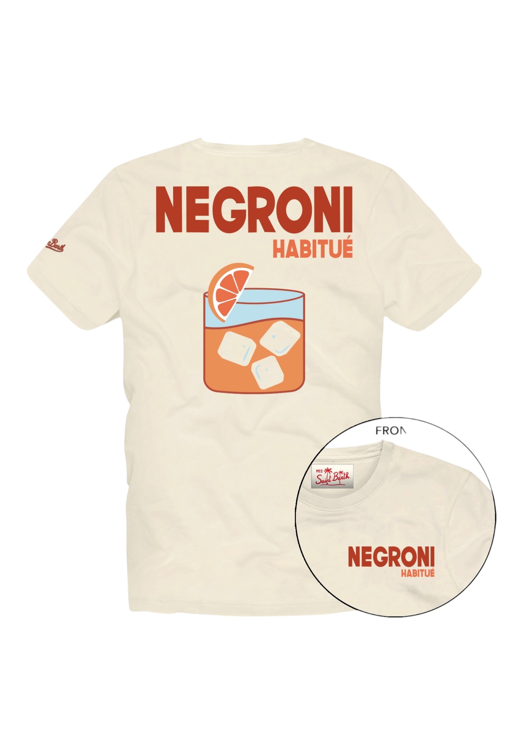 T-Shirt Manica Corta Uomo Mc2 Saint Barth Stampa/Ricamo Fronte E Retro Negroni Postcard Portland PRL0002