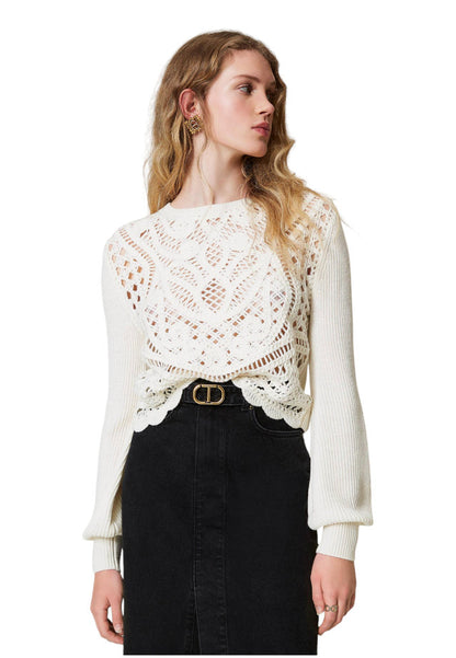 Maglione A Girocollo Donna Twinset In Maglia E Telaio Crochet  242TP3471