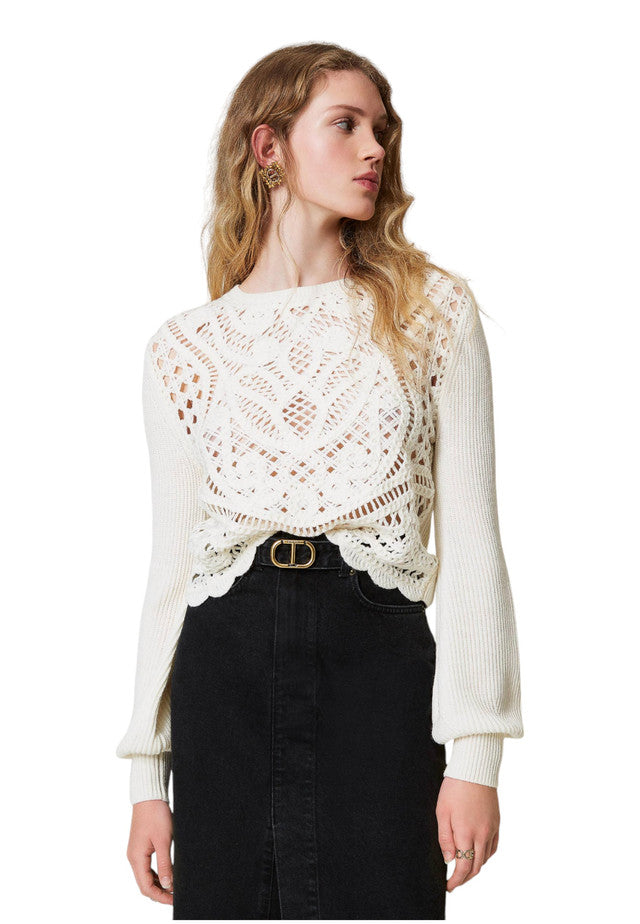 Maglione A Girocollo Donna Twinset In Maglia E Telaio Crochet  242TP3471