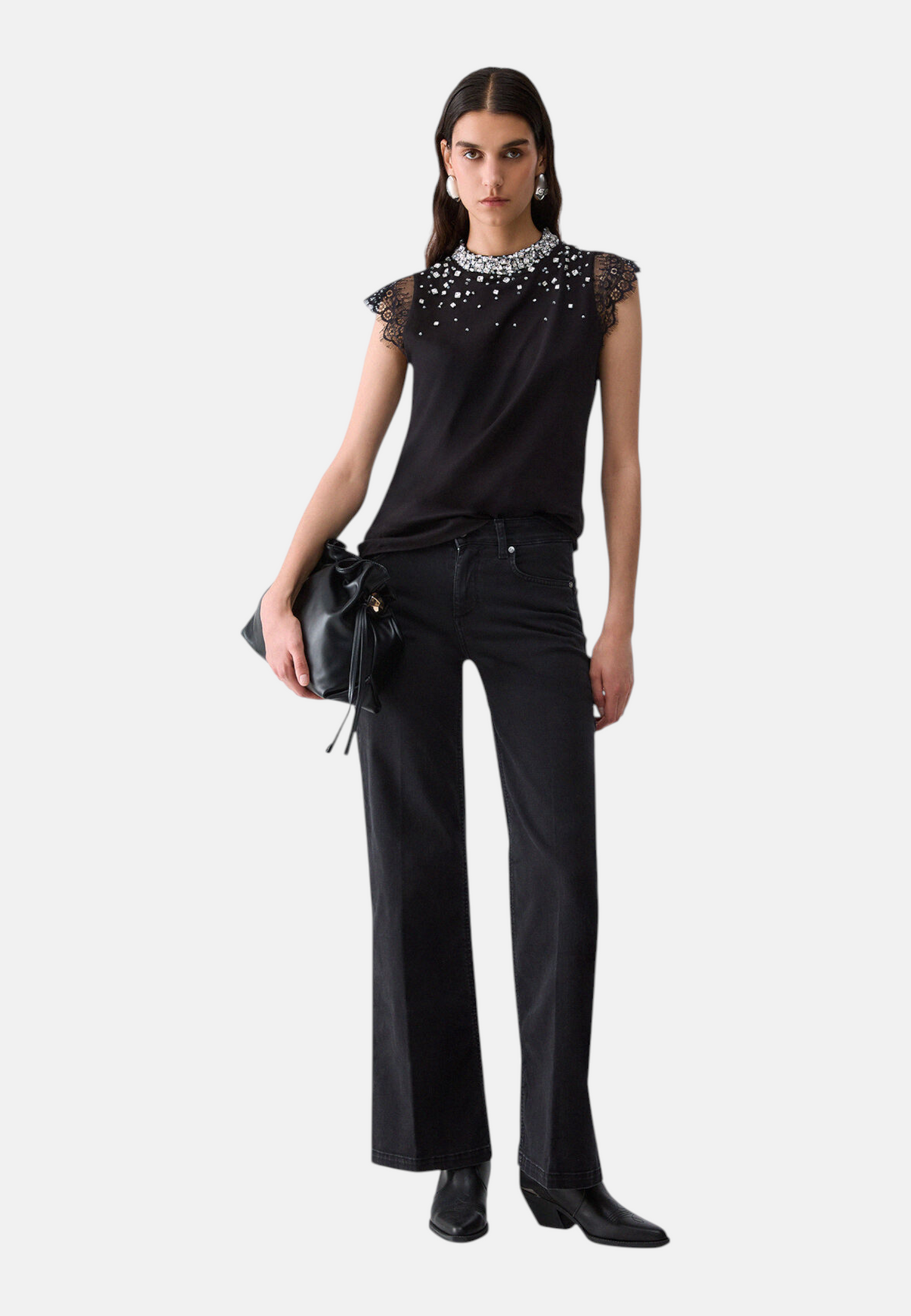 T-Shirt Senza Maniche Donna Liu Jo Con Pizzo E Strass  CF6142J5923