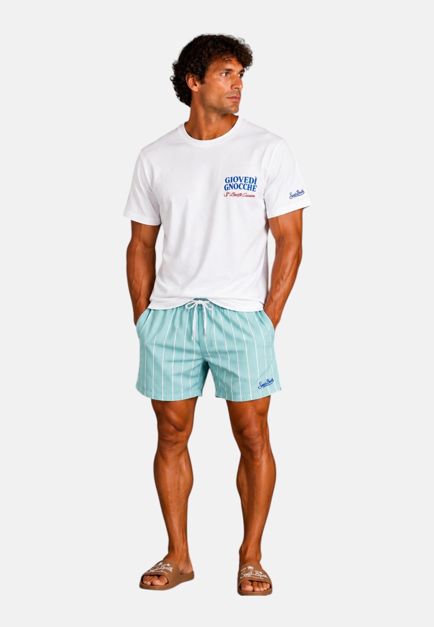 T-Shirt Manica Corta Uomo Mc2 Saint Barth Stampa/Ricamo Fronte E Retro Giovedi Gnocche Portland PRL0002