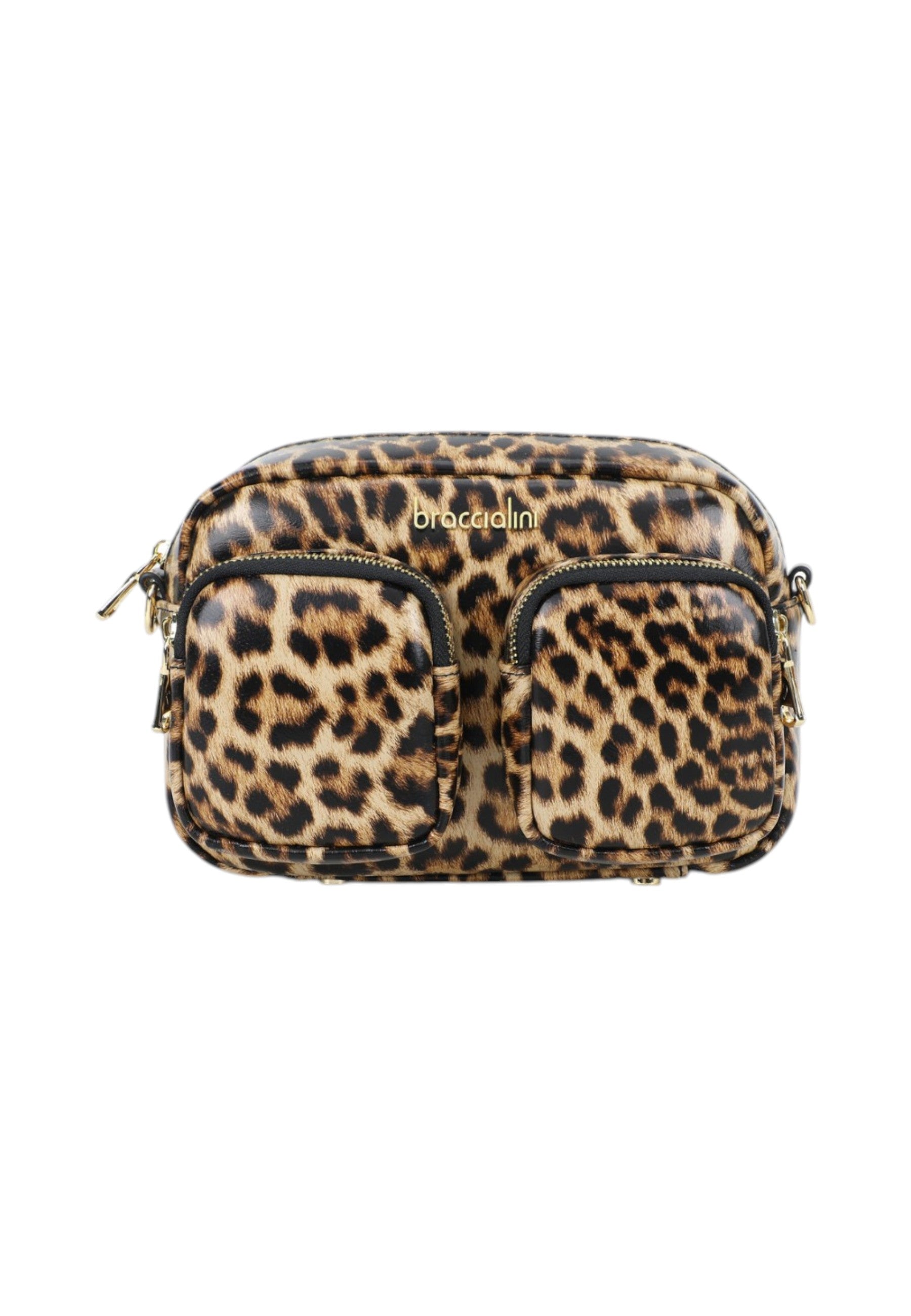 Borsa A Tracolla Donna Braccialini In Pelle Stampa Leopard Con Doppio Tascino Frontale Dolly B19100PP