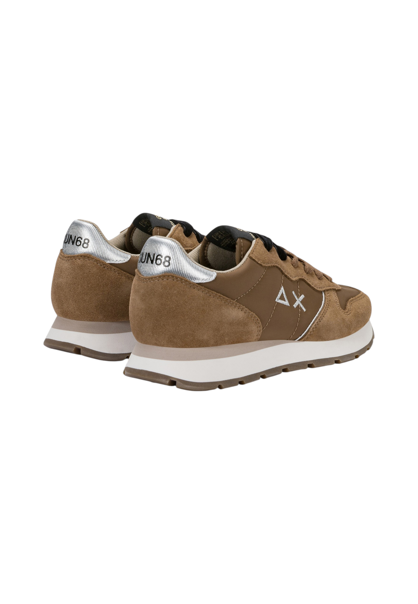 Sneakers Basse Donna Sun68 Stile Running, Nylon E Suede, Dettagli Laminati Ally Silver Gold Z46202