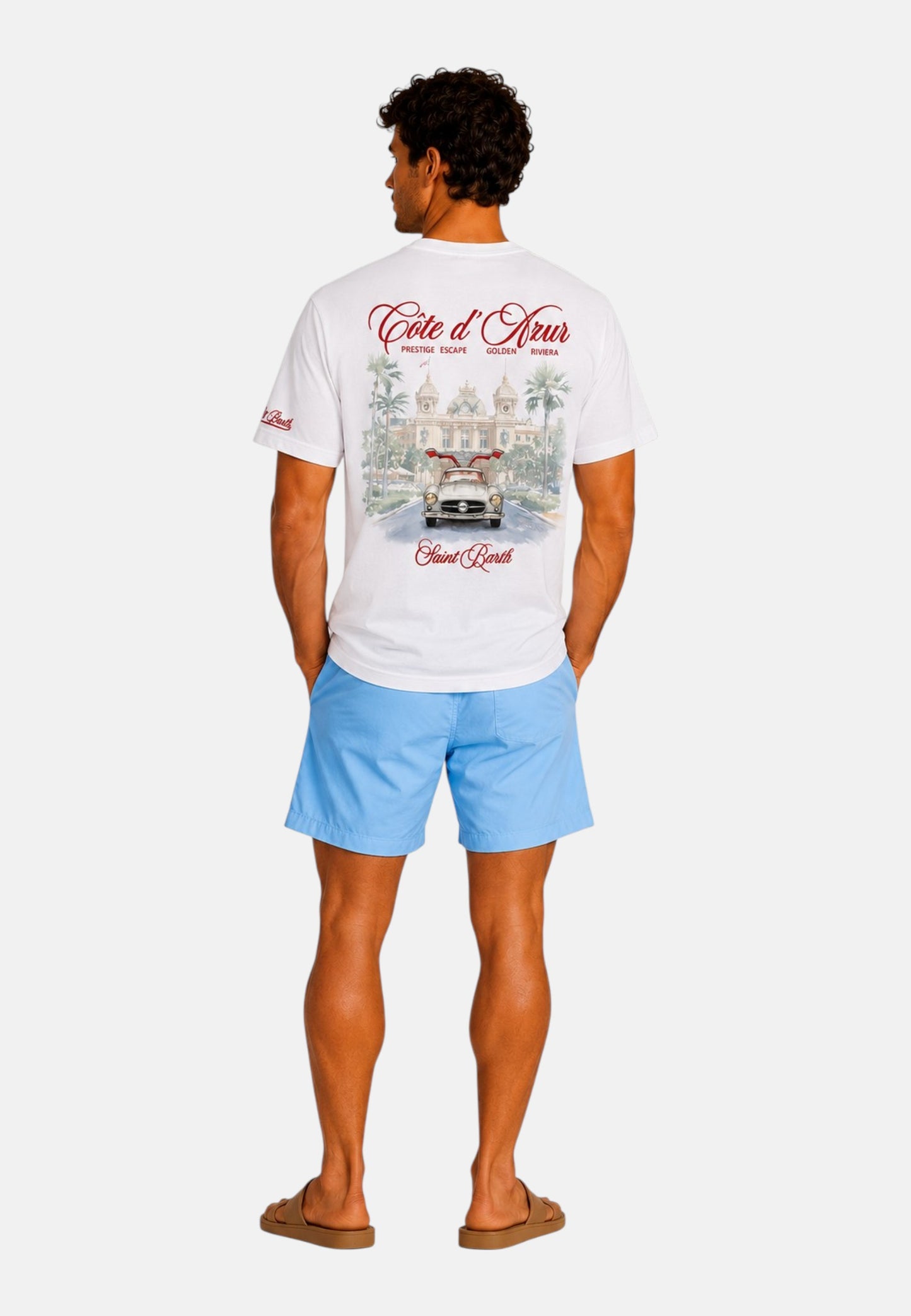 T-Shirt Manica Corta Uomo Mc2 Saint Barth Stampa/Ricamo Fronte E Retro Cote Azure Escape Portland PRL0002