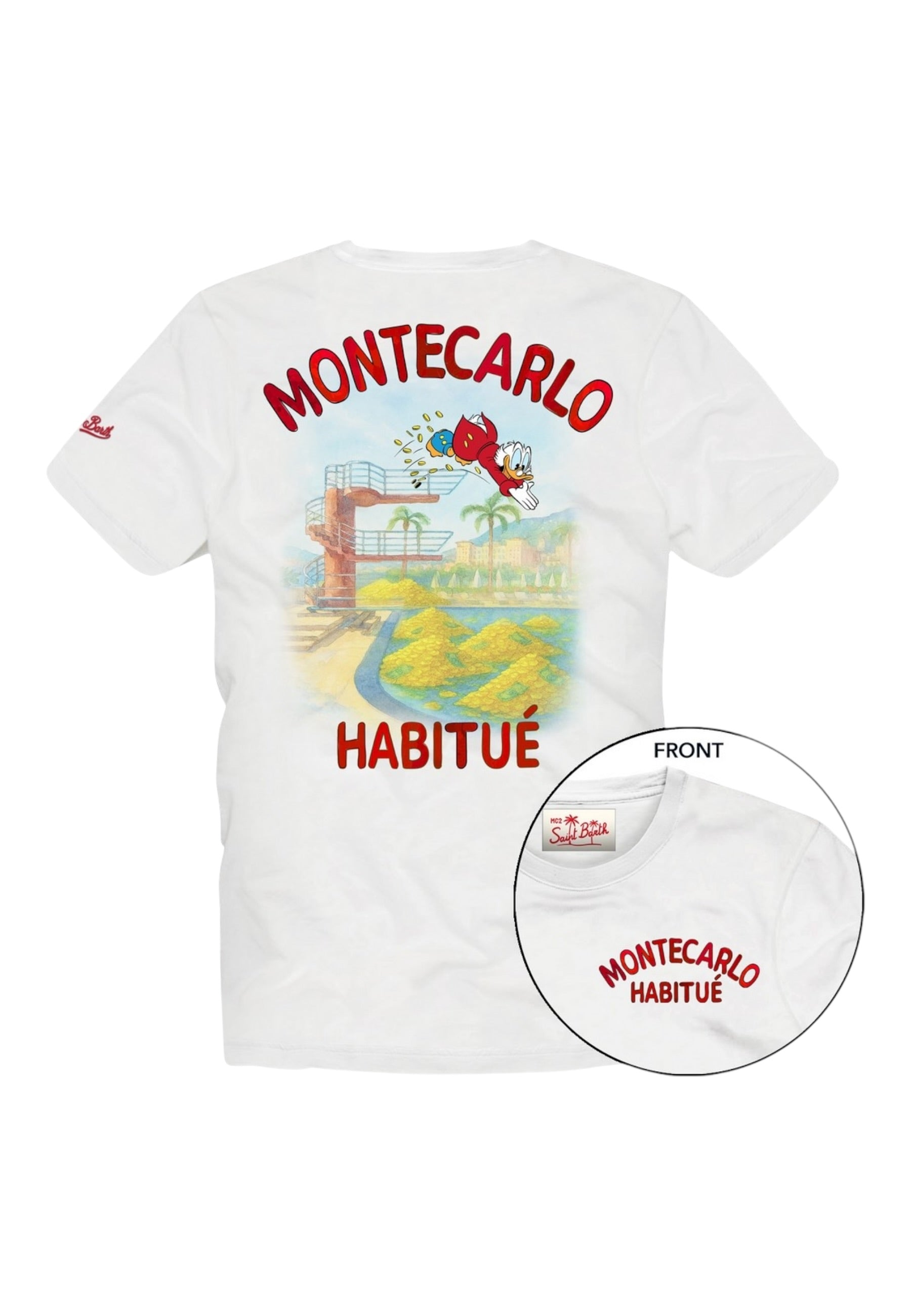 T-Shirt Manica Corta Uomo Mc2 Saint Barth Stampa/Ricamo Fronte E Retro Scrooge Montecarlo Portland PRL0002