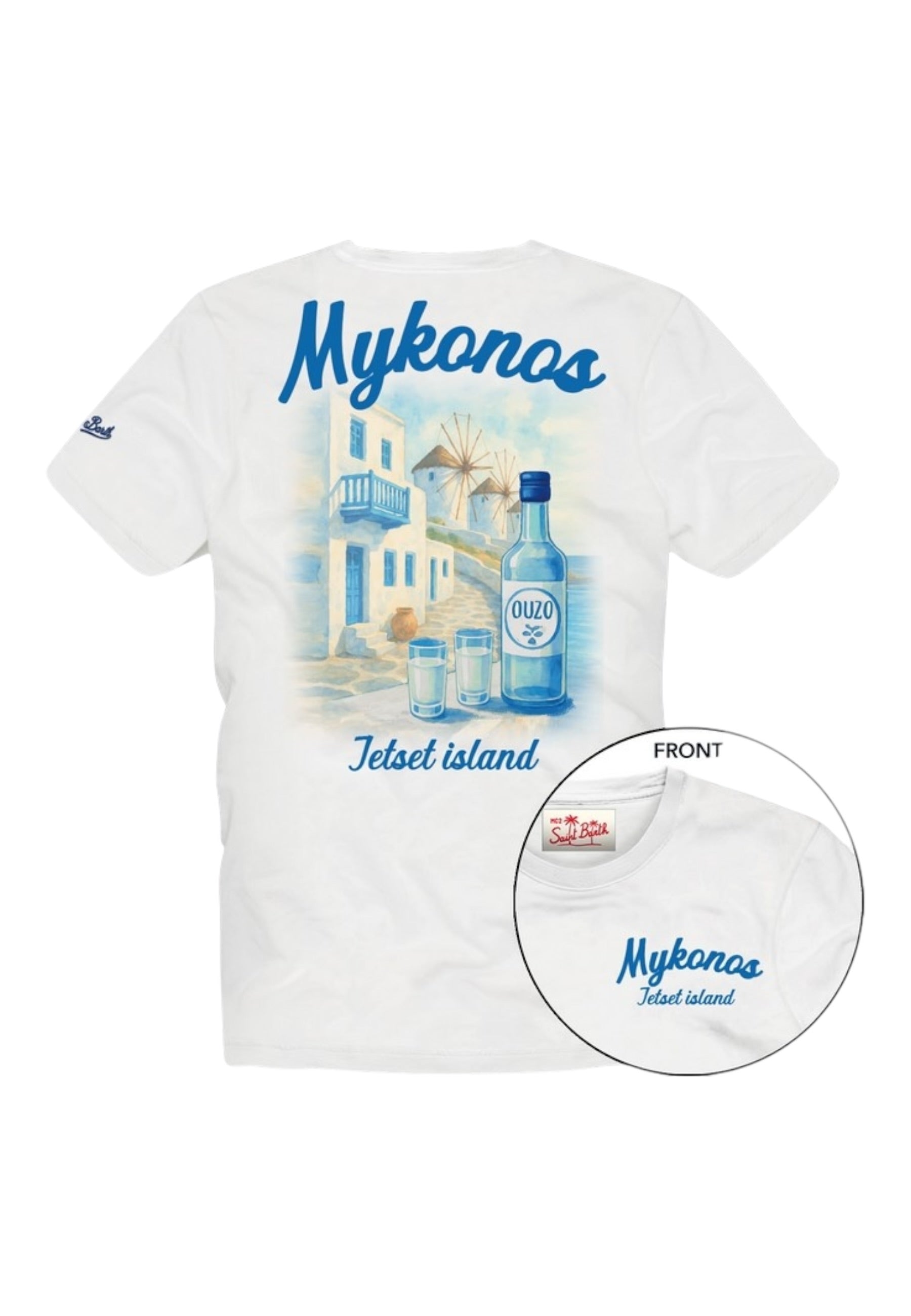 T-Shirt Manica Corta Uomo Mc2 Saint Barth Stampa/Ricamo Fronte E Retro Mykonos Ouzo Portland PRL0002
