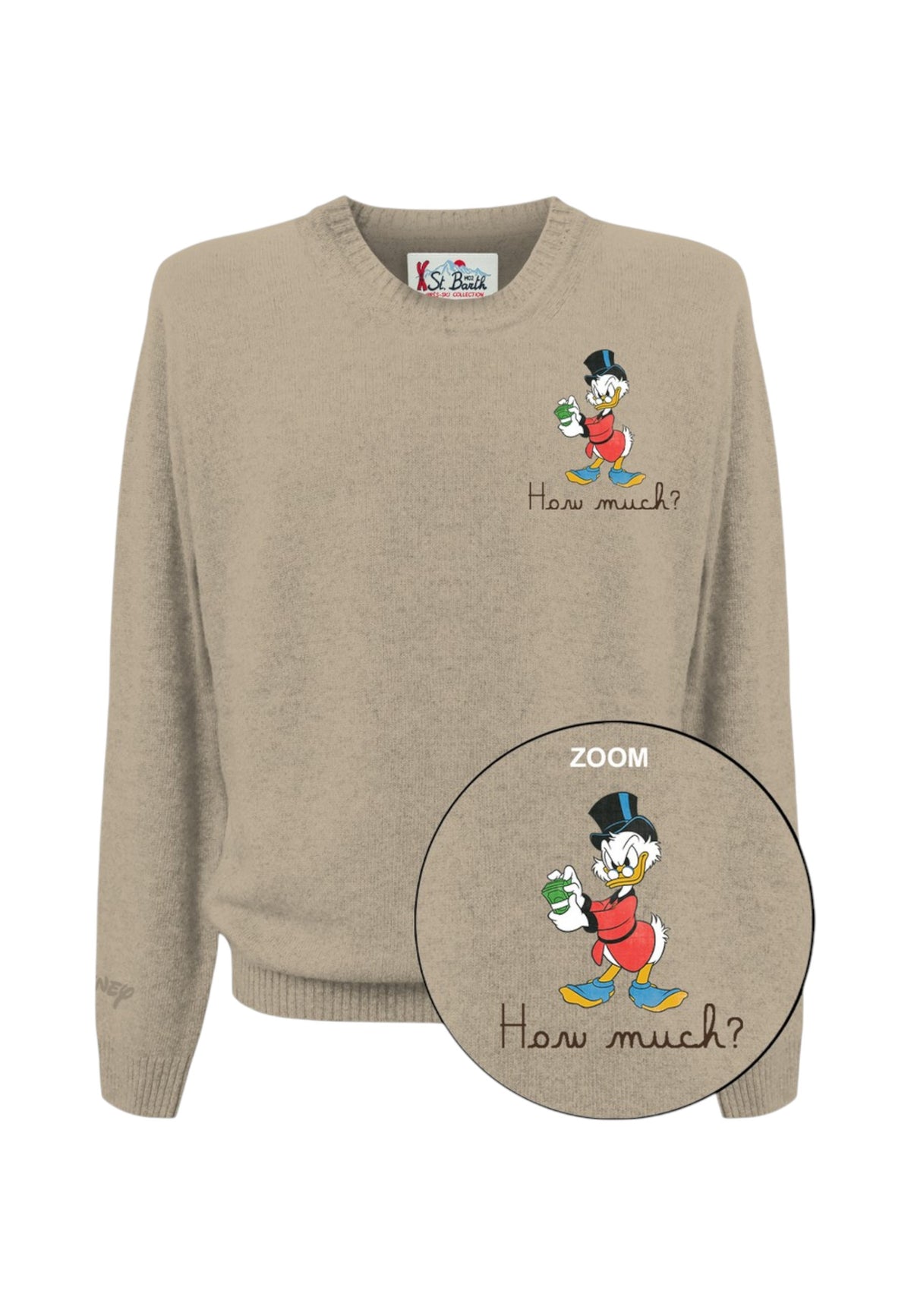 Maglione A Girocollo Uomo Mc2 Saint Barth Maniche Lunghe, Polsi E Fondo A Coste, Zio Paperone Con Cappello E La Scritta How Much Heron Light Embry HER0024-SCROOGE-HOW-MUCH