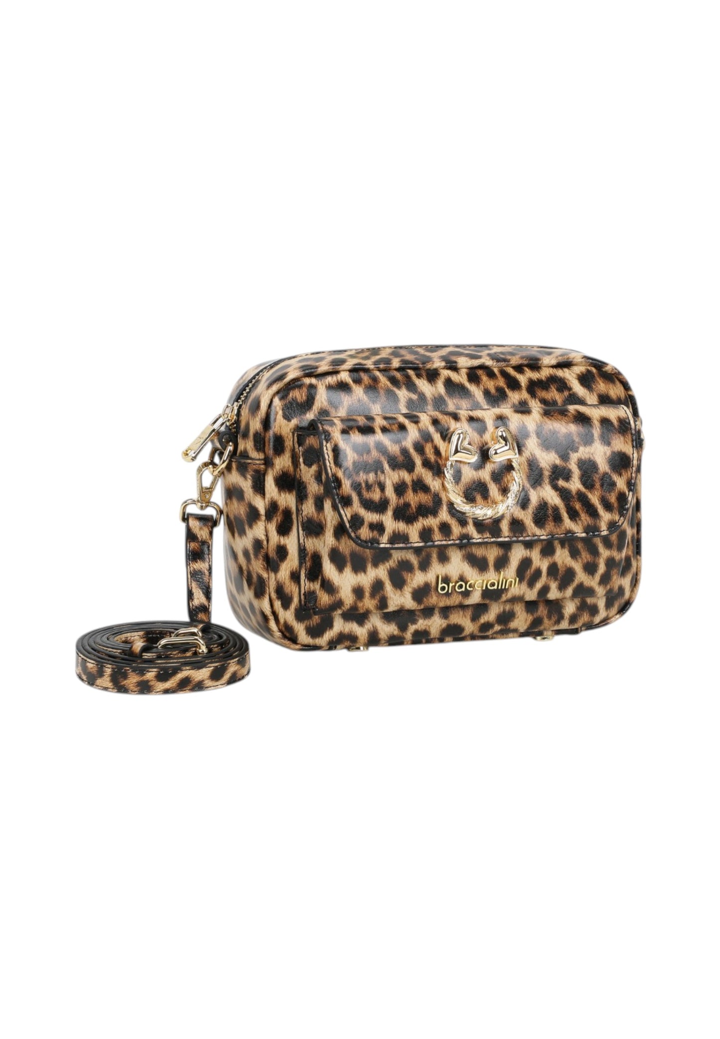 Borsa A Tracolla Donna Braccialini In Pelle Stampa Leopard Con Anello Decorativo Intrecciato Dolly B19097PP