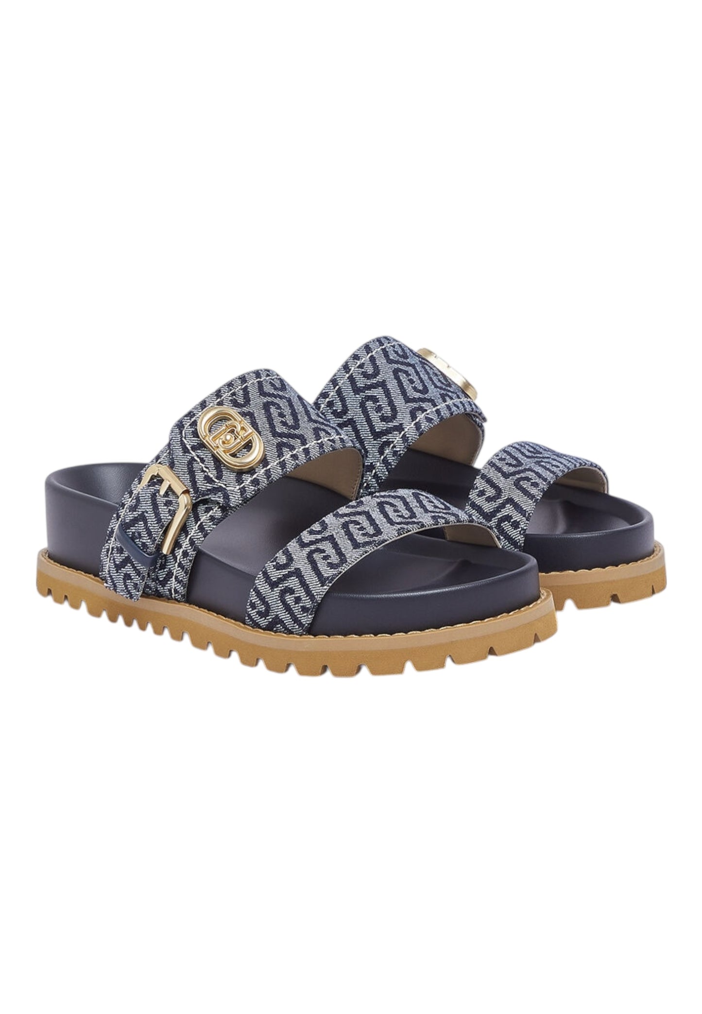 Ciabatte  Donna Liu Jo A Doppia Fascia In Denim Monogram Livia 02 SA6109TX523