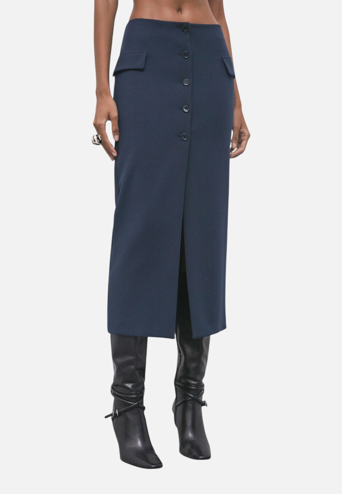 Gonna Midi Donna Patrizia Pepe Tela doppia stretch, Bottoni frontali, Spacco anteriore, Tasche con patta, Linea aderente, Made in Italy  2G0013C0273
