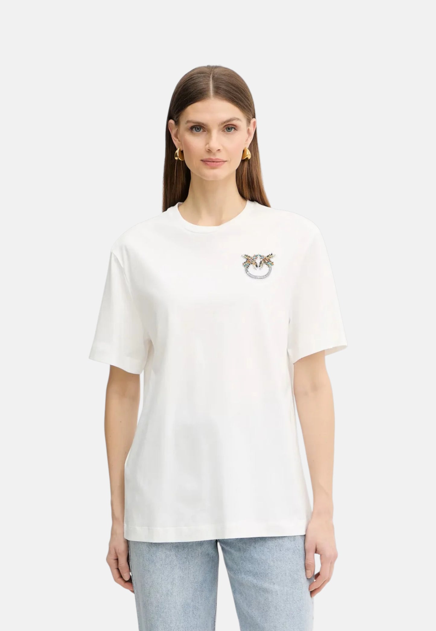 T-Shirt Manica Corta Donna Pinko Con Logo Love Birds Ricamo Strepitoso 105526A33F