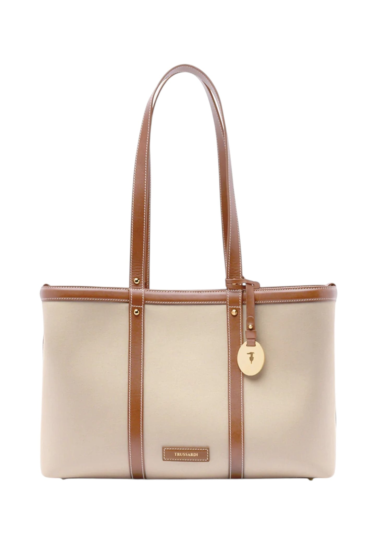 Borsa A Spalla Donna Trussardi Shopper In Canvas E Pelle Elba Z772E006473N