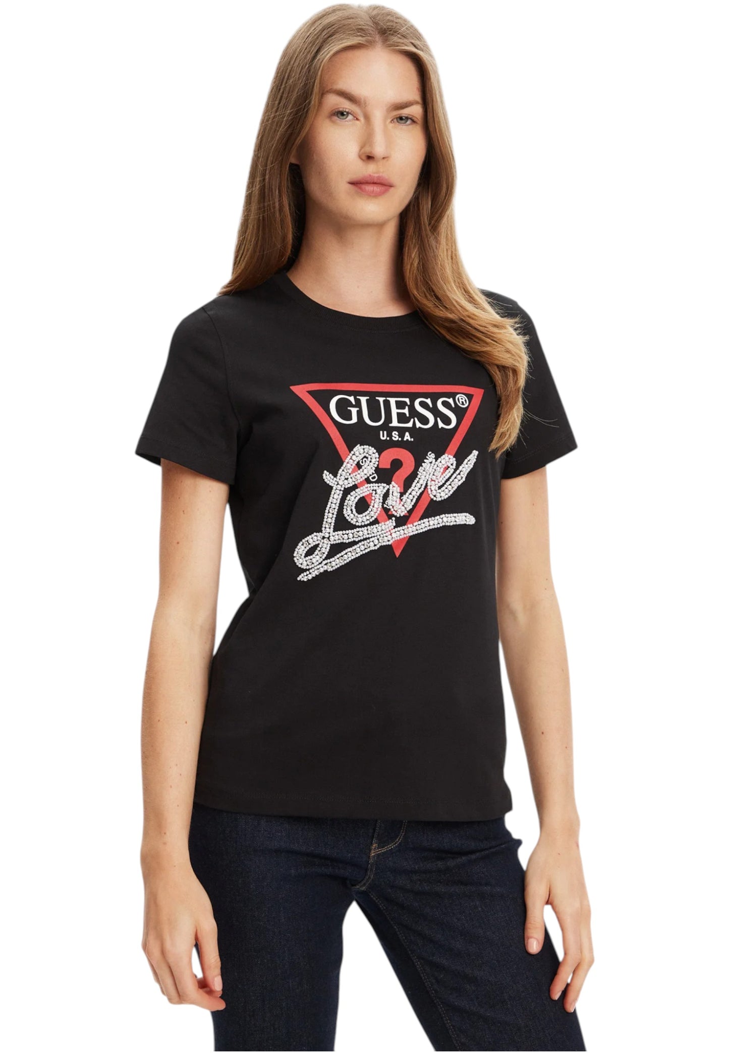 T-Shirt Manica Corta Donna Guess  Pearls Love Triangle W5YI40I3Z14
