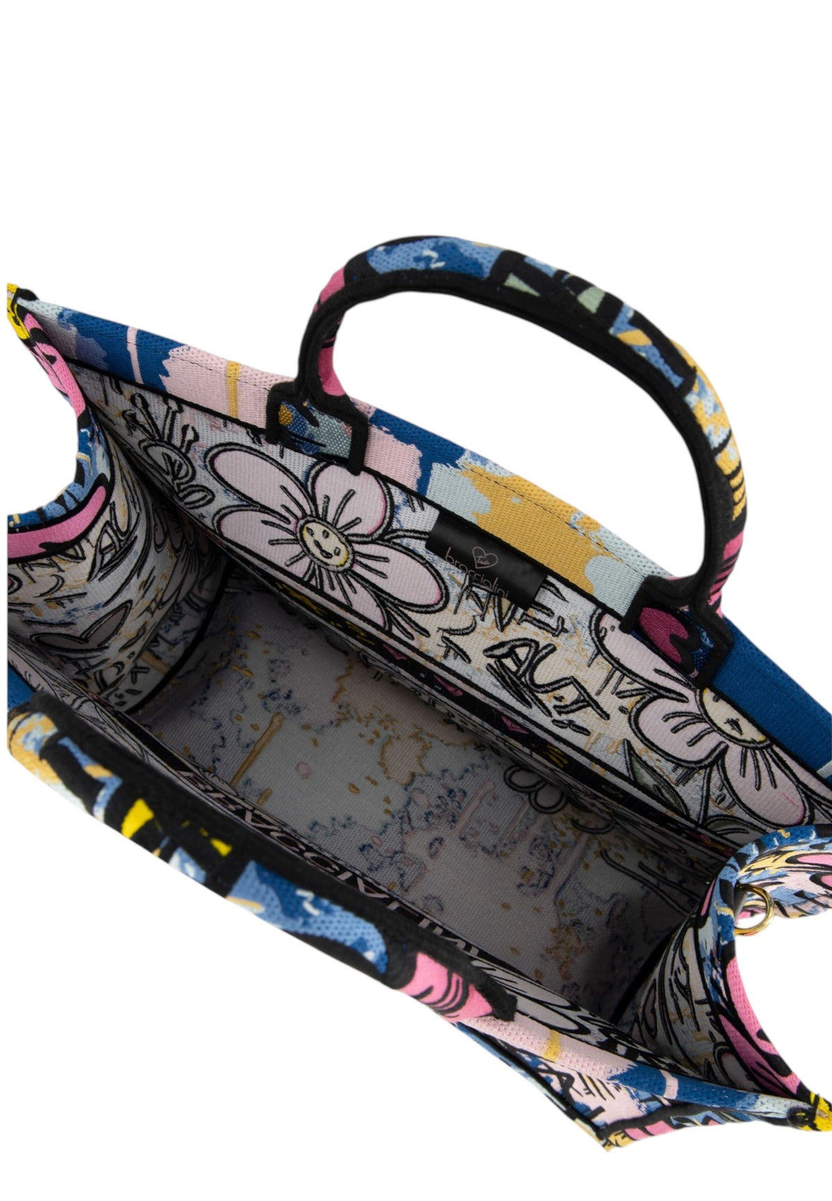 Borsa A Mano Donna Braccialini Tote, Doppio con tracolla removibile e regolabile, Con pochette interna removibile, Stampa graffiti ispirata alla street art, Dimensioni: 41.5 x 18 x 34 Cm Queen B19280TY