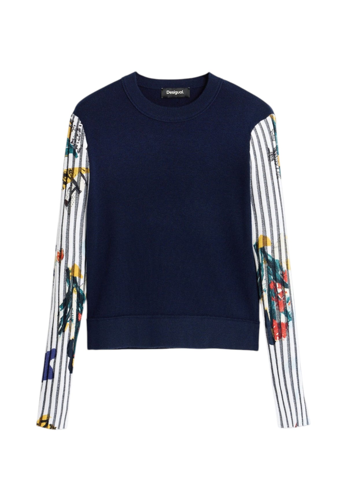 Maglione A Girocollo Donna Desigual Motivo floreale, Fit regular, Maglia fine, Poliestere riciclato Marino 26WWJF28