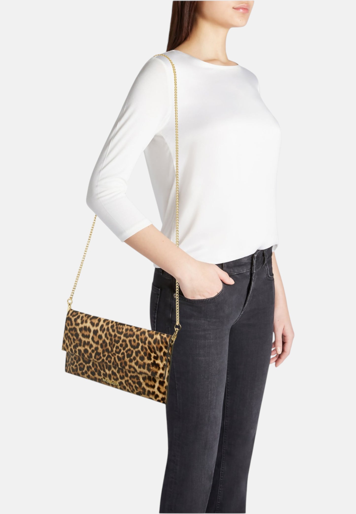 Borsa A Tracolla Donna Braccialini In Pelle Modello Bustina Con Stampa Leopard Dolly B19094PP