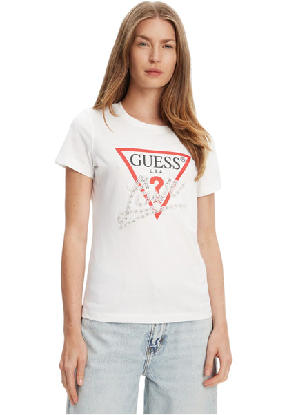 T-Shirt Manica Corta Donna Guess  Pearls Love Triangle W5YI40I3Z14