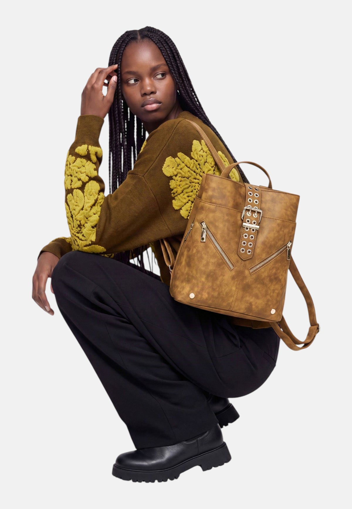 Zaino  Donna Desigual Piccolo, Effetto scamosciato, Con tracolla, Con fibbia Valentine Camel Sumy Mini Straight 26WAKP19