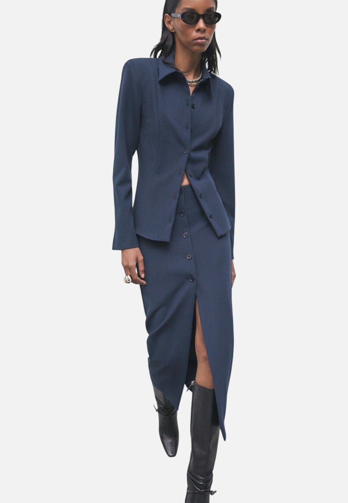 Gonna Midi Donna Patrizia Pepe Tela doppia stretch, Bottoni frontali, Spacco anteriore, Tasche con patta, Linea aderente, Made in Italy  2G0013C0273