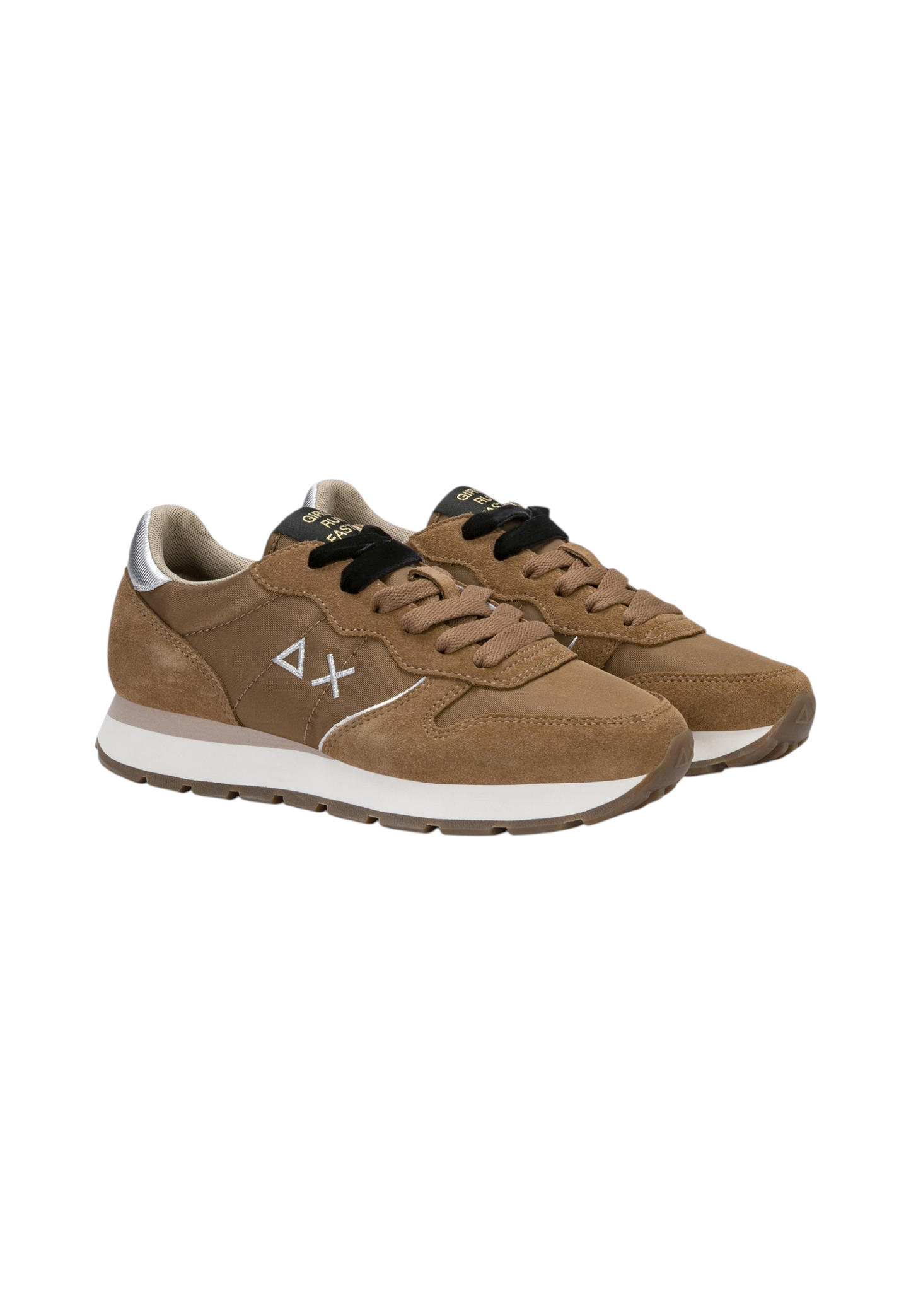 Sneakers Basse Donna Sun68 Stile Running, Nylon E Suede, Dettagli Laminati Ally Silver Gold Z46202