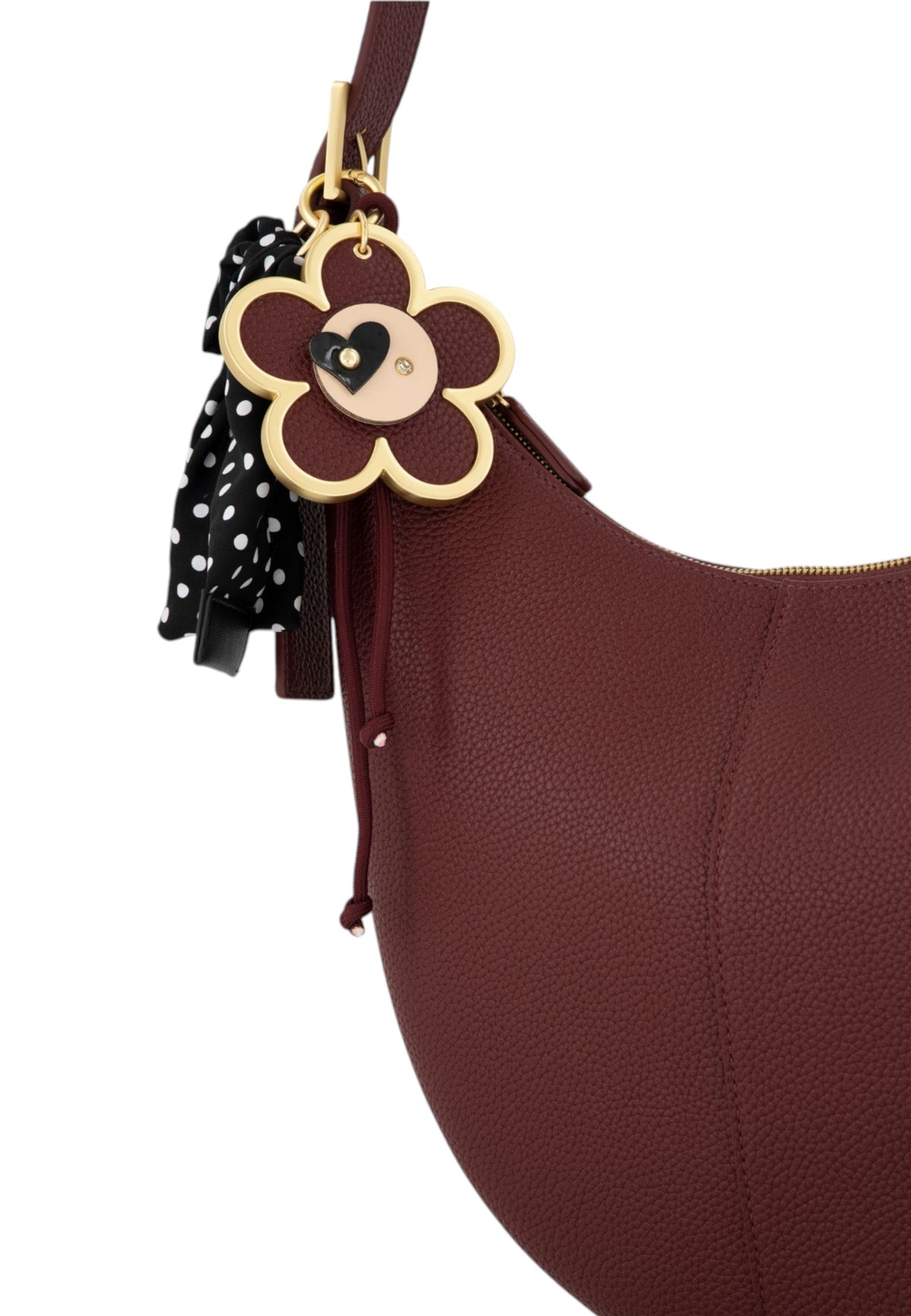 Borsa A Spalla Donna Braccialini Hobo, Singolo, Chiusura con zip, Una tasca interna portacellulare, Charm removibile con margherita e fiocco a pois, Dimensioni: 46 x 9 x 39 Cm Beth B19226YY
