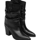 Stivali Con Tacco Donna Nero Giardini Tomaia in pelle, gambale morbido arricciato, punta affusolata, tacco largo, dettaglio logo, Made in Italy  I617146D