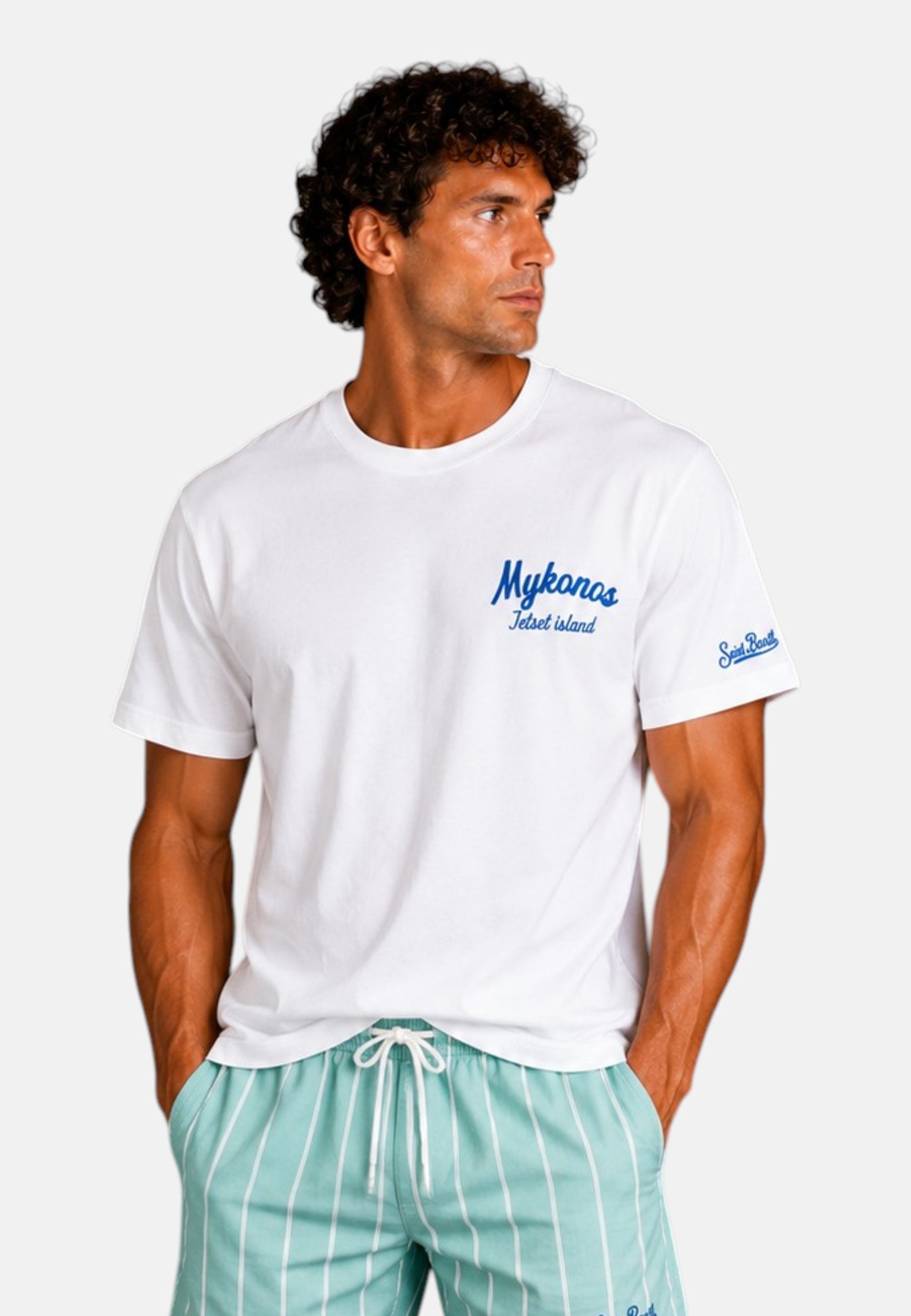 T-Shirt Manica Corta Uomo Mc2 Saint Barth Stampa/Ricamo Fronte E Retro Mykonos Ouzo Portland PRL0002