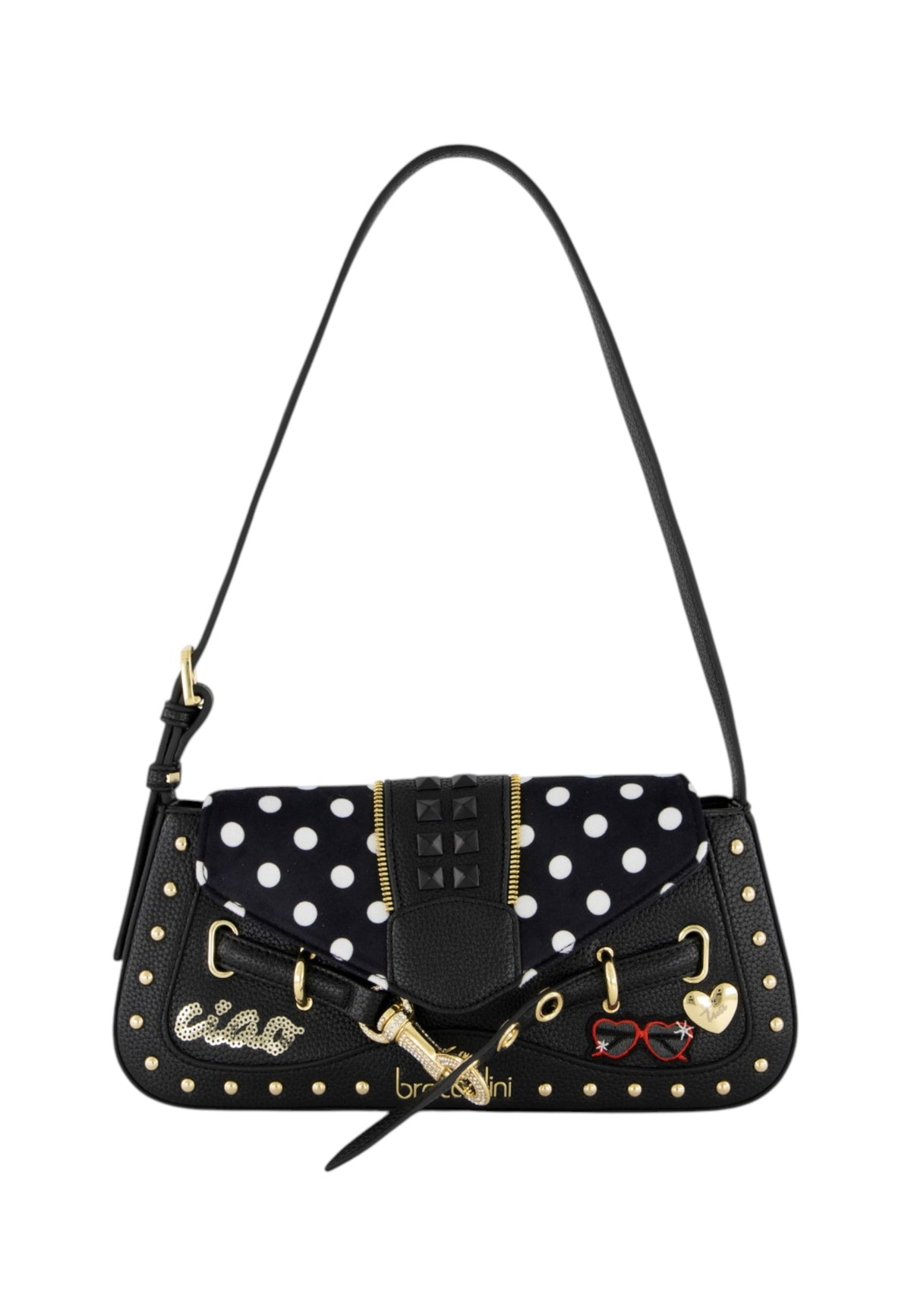 Borsa A Spalla Donna Braccialini A Spalla, Singolo, Chiusura con clip, Due tasche interne, una con zip e una aperta, Borchie, patch e dettagli in cristallo, Dimensioni: 27.5 x 5 x 12 Cm Rock B19272YY