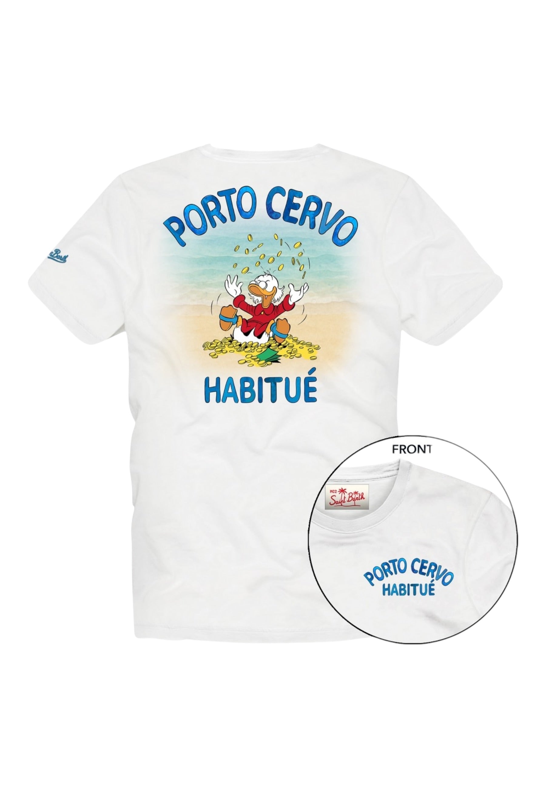 T-Shirt Manica Corta Uomo Mc2 Saint Barth Stampa/Ricamo Fronte E Retro Scrooge Porto Cervo Portland PRL0002