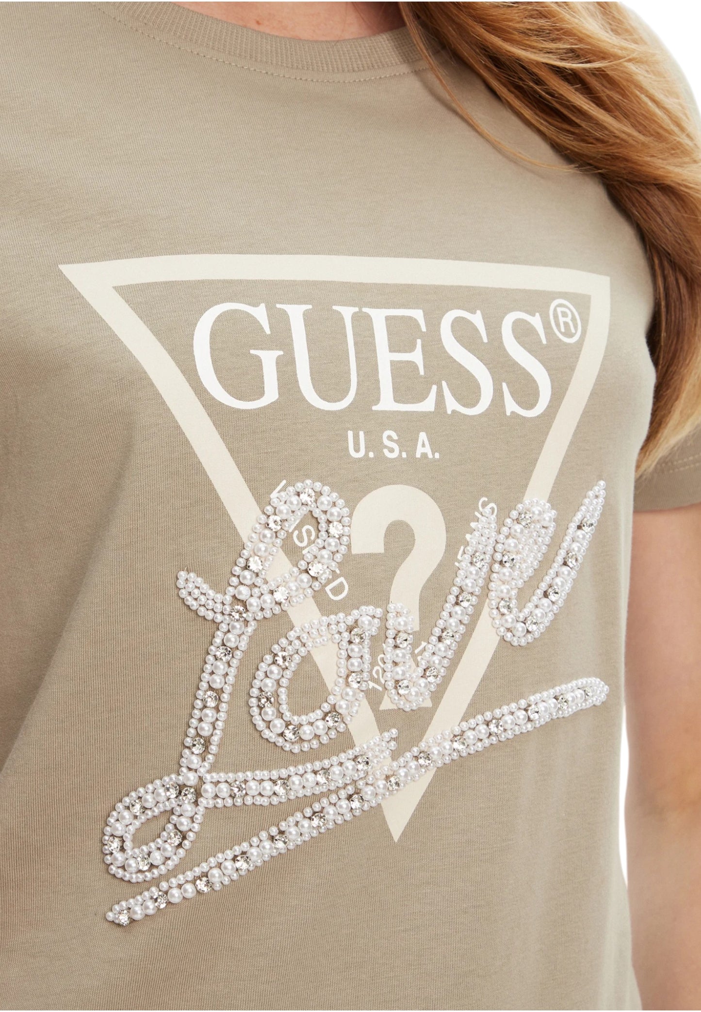 T-Shirt Manica Corta Donna Guess  Pearls Love Triangle W5YI40I3Z14