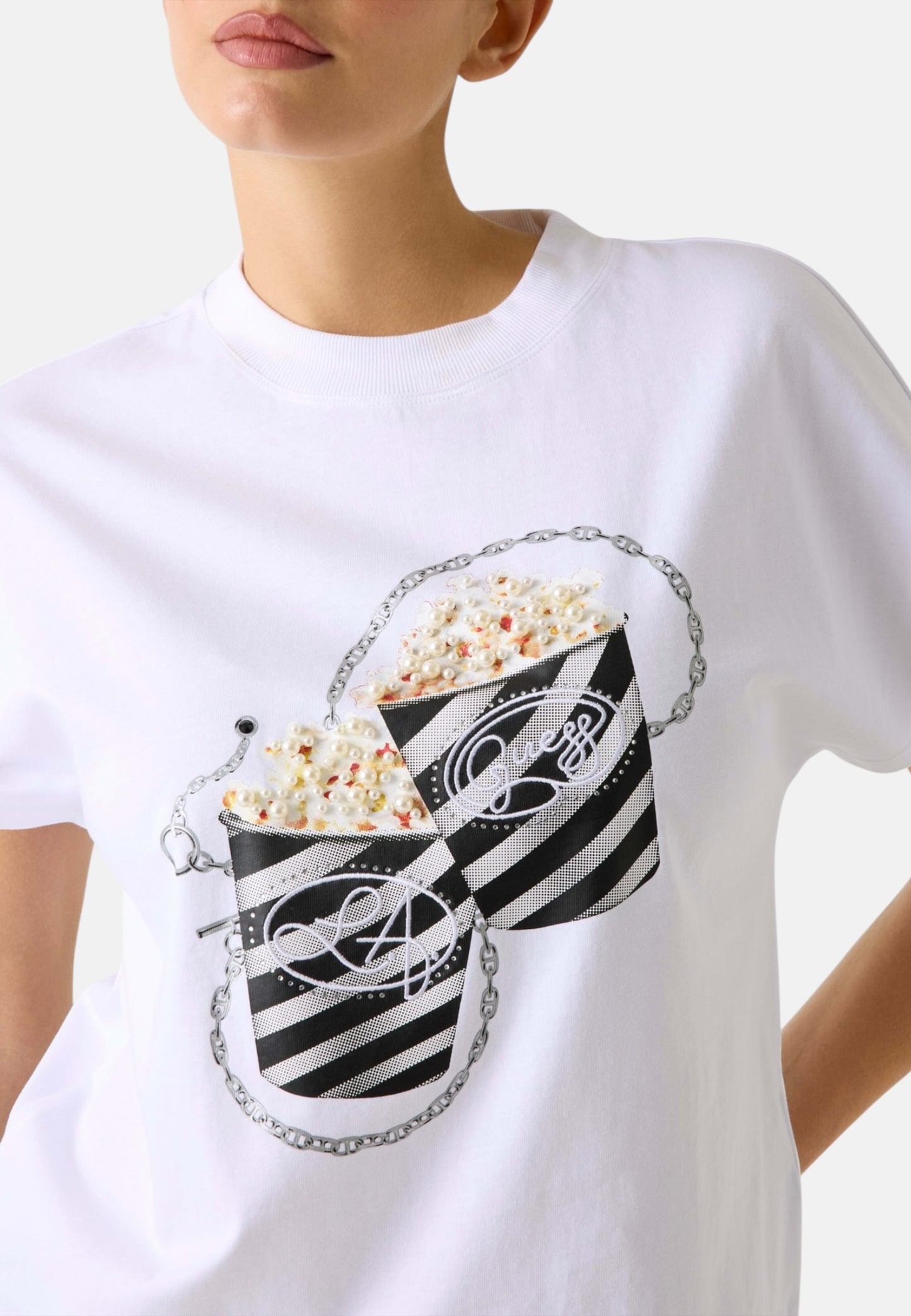 T-Shirt Manica Corta Donna Guess  Popcorn W6RI28I3Z14