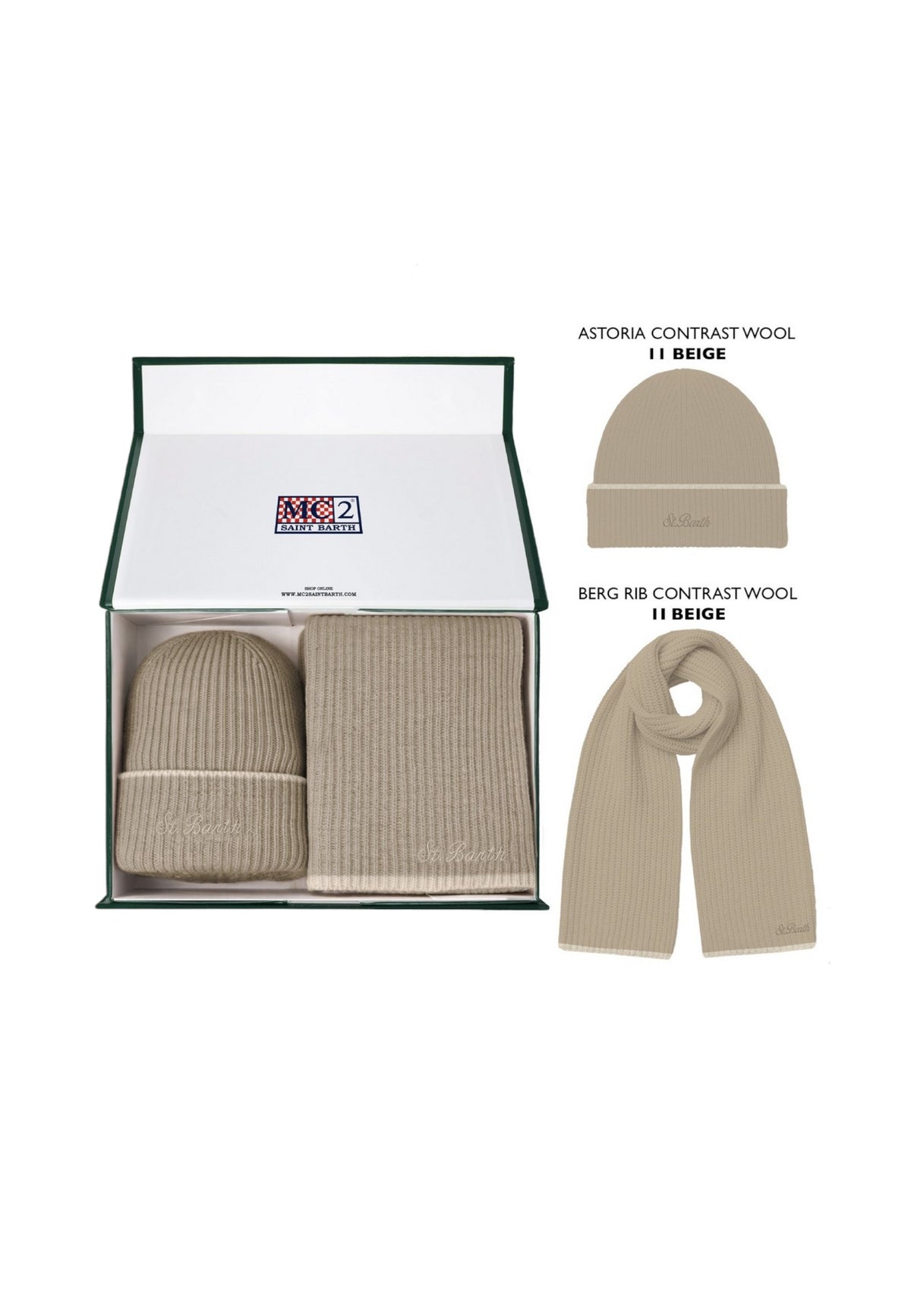 Set Regalo Unisex Mc2 Saint Barth Berretto E Sciarpa Coordinati, Confezione Regalo Kit Contrast Wool BOX0038