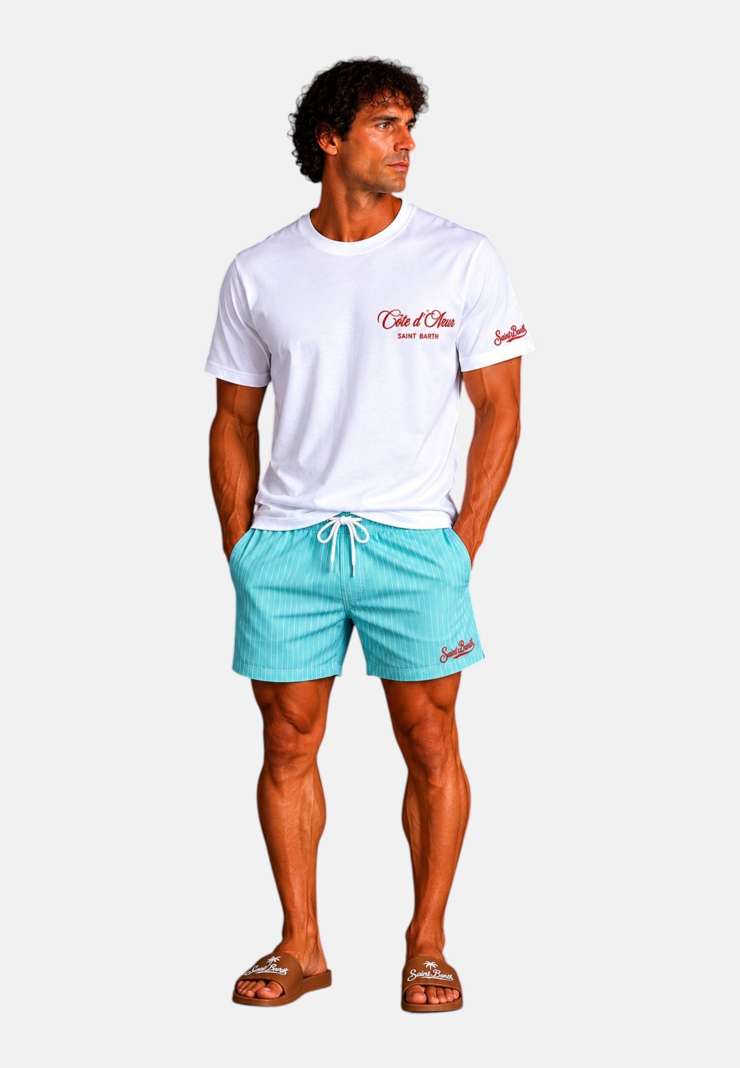 T-Shirt Manica Corta Uomo Mc2 Saint Barth Stampa/Ricamo Fronte E Retro Cote Azure Escape Portland PRL0002