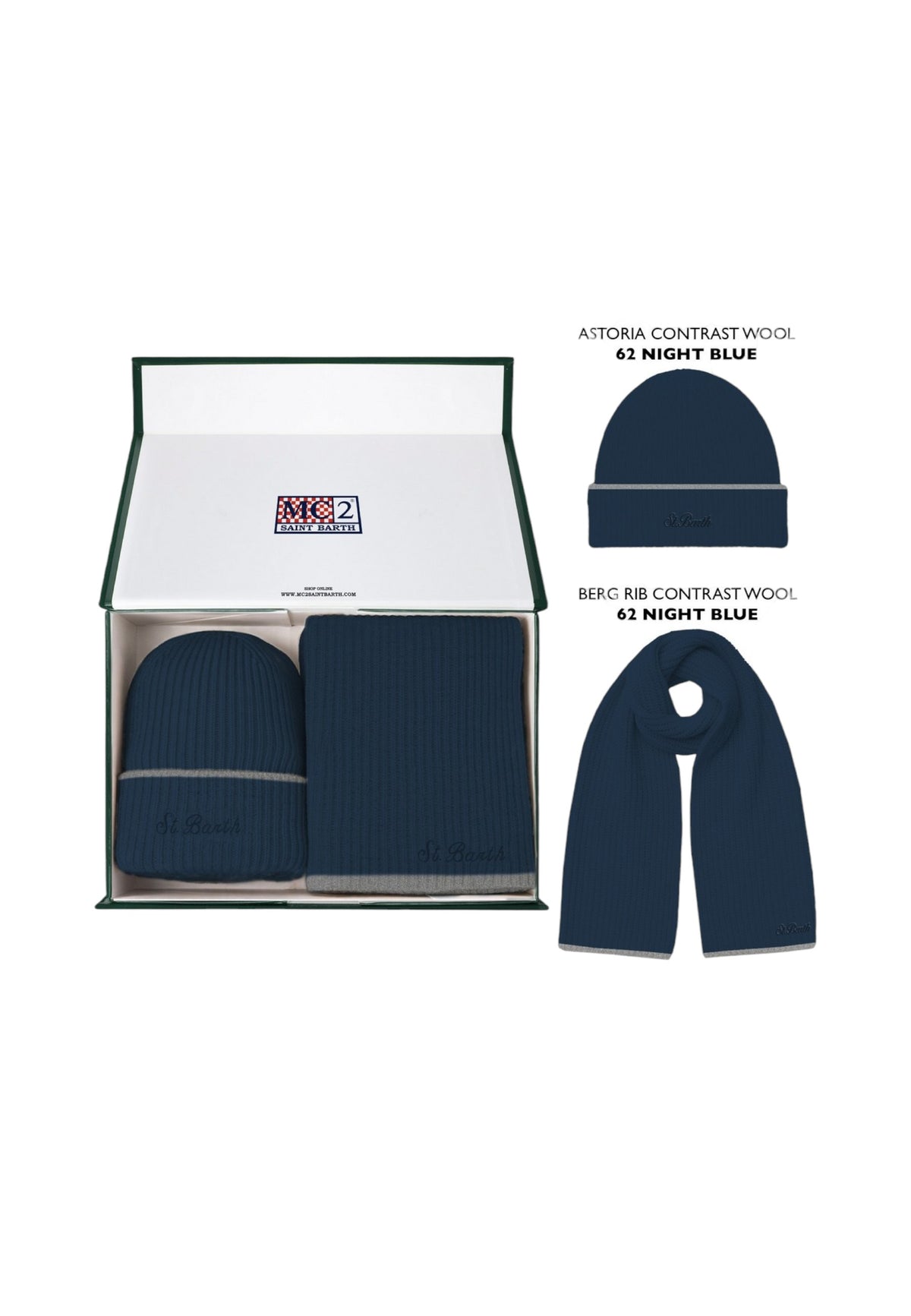 Set Regalo Unisex Mc2 Saint Barth Berretto E Sciarpa Coordinati, Confezione Regalo Kit Contrast Wool BOX0038