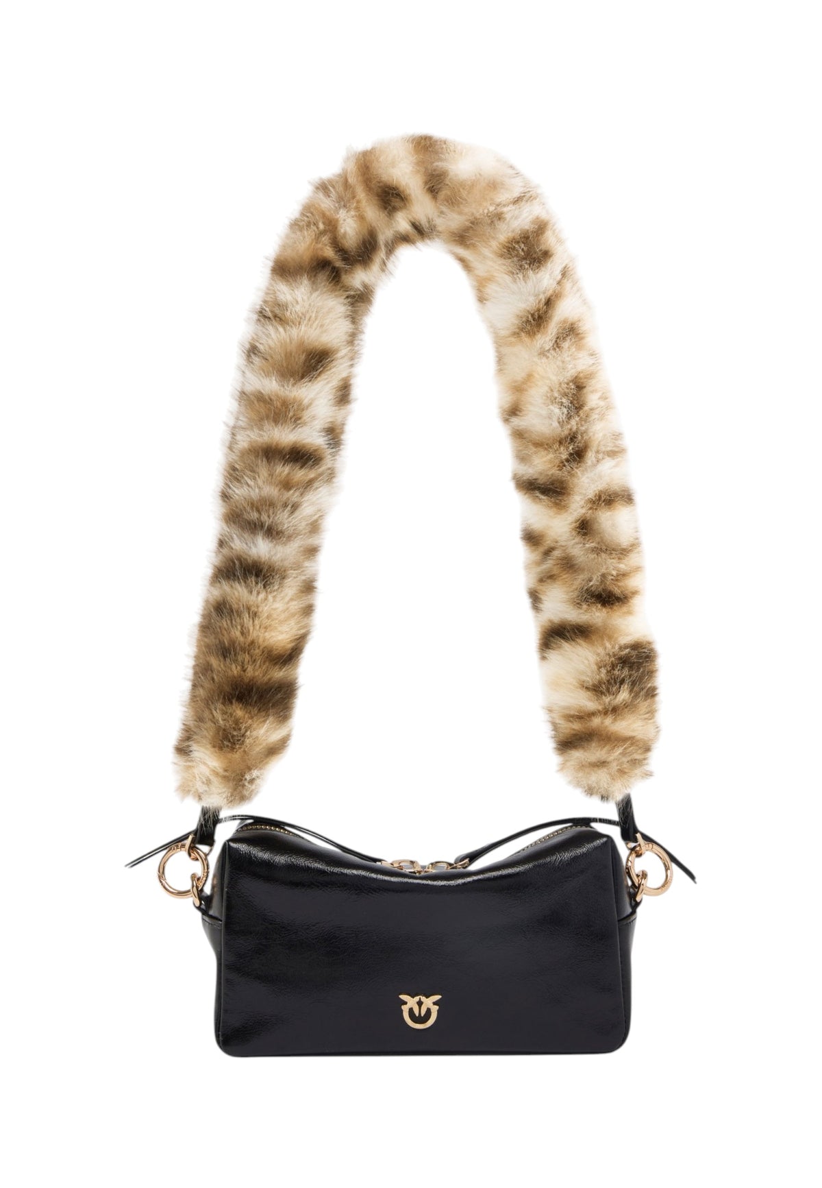 Borsa A Mano Donna Pinko Pelliccia sintetica maculata, dettagli in pelle, formato mini, forma a bauletto, misure 20 x 7 x 10 cm Bauletto Mini Macula Fur 107680A3LP