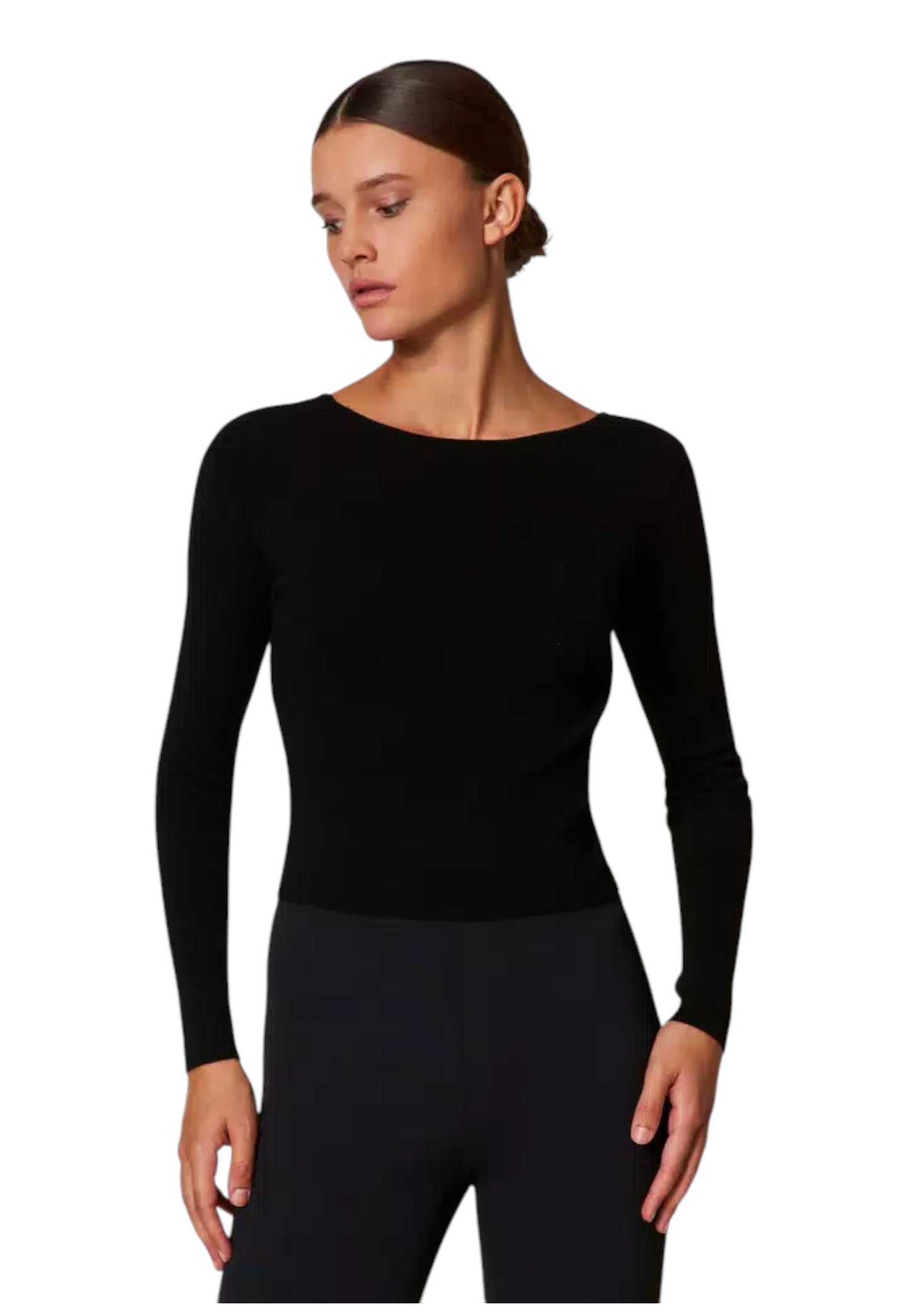 Maglia Scollo A V Donna Twinset In Viscosa Stretch E Oval T Doppio Uso  242TT3031