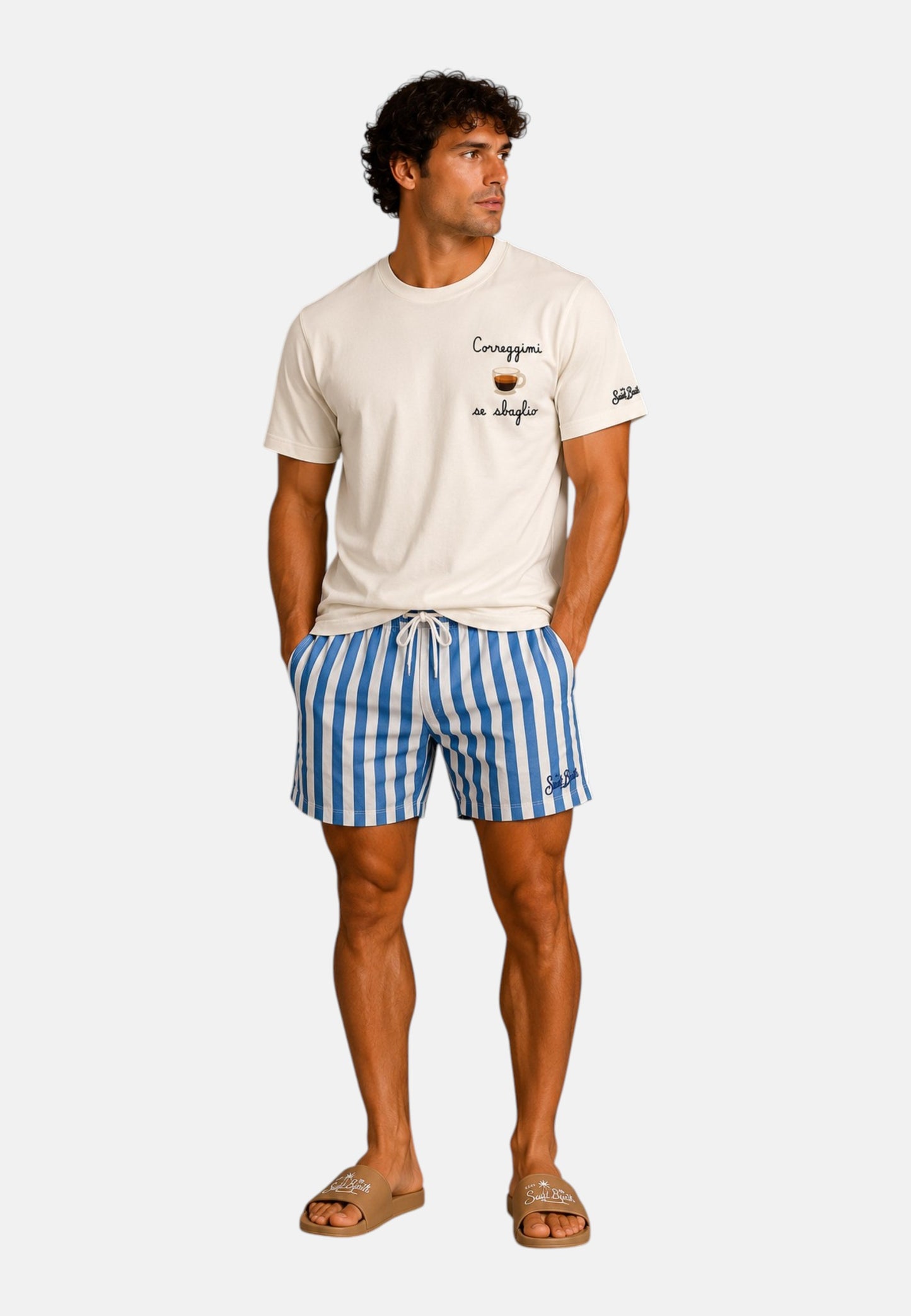 T-Shirt Manica Corta Uomo Mc2 Saint Barth Stampa E/O Ricamo Frontale Correggimi Sbaglio Portofino POT0001