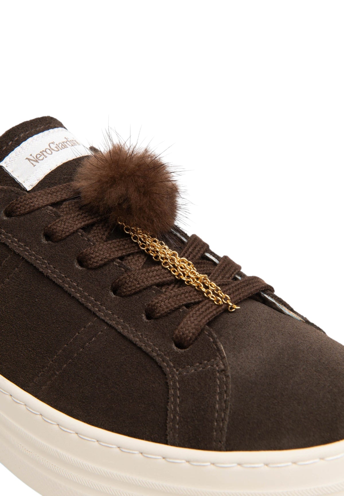 Sneakers Basse Donna Nero Giardini Tomaia in pelle scamosciata, chiusura con lacci, pompon decorativo, suola platform oversize, Made in Italy  I617441D