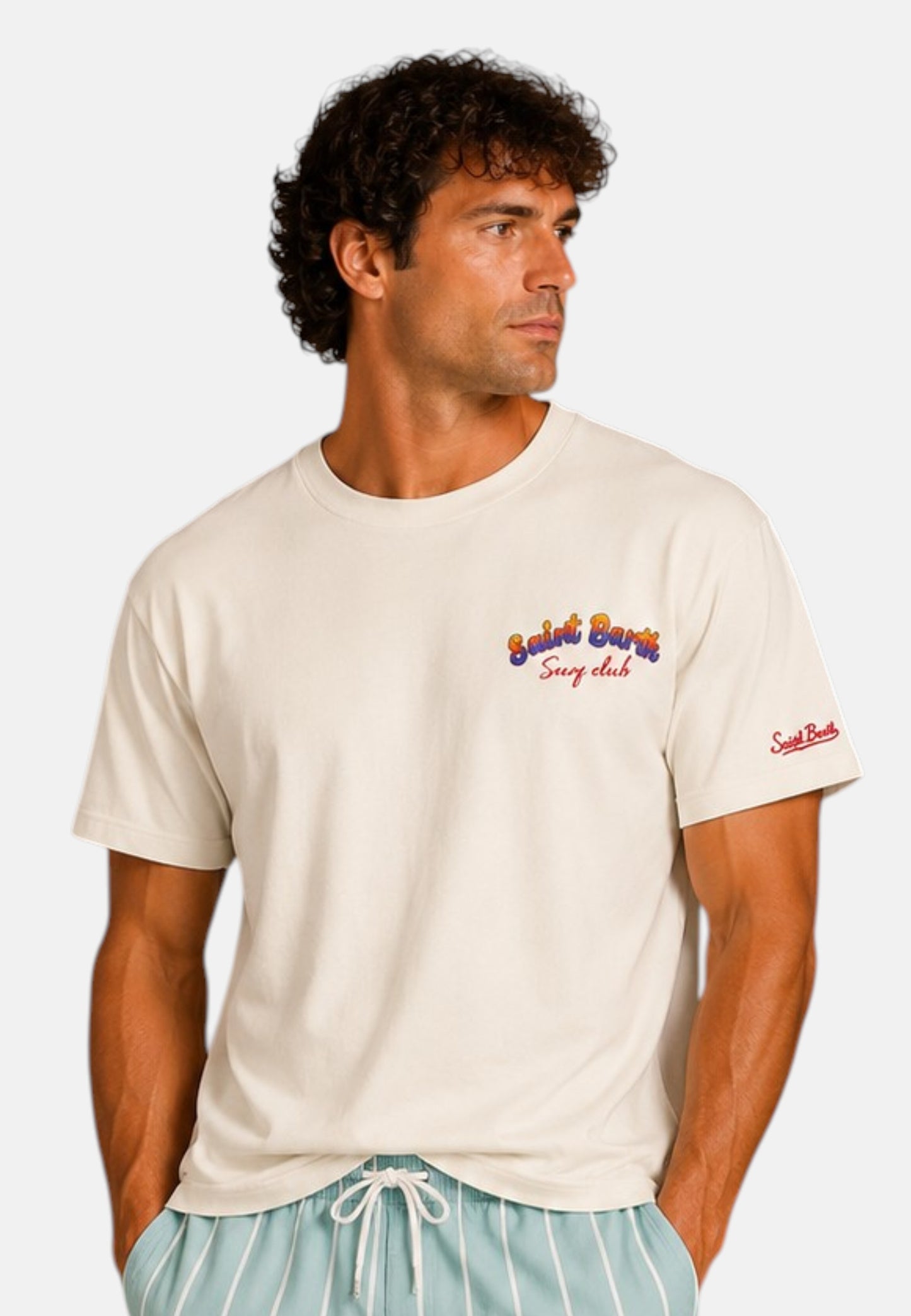 T-Shirt Manica Corta Uomo Mc2 Saint Barth Stampa/Ricamo Fronte E Retro Snoopy Waves Portland PRL0002
