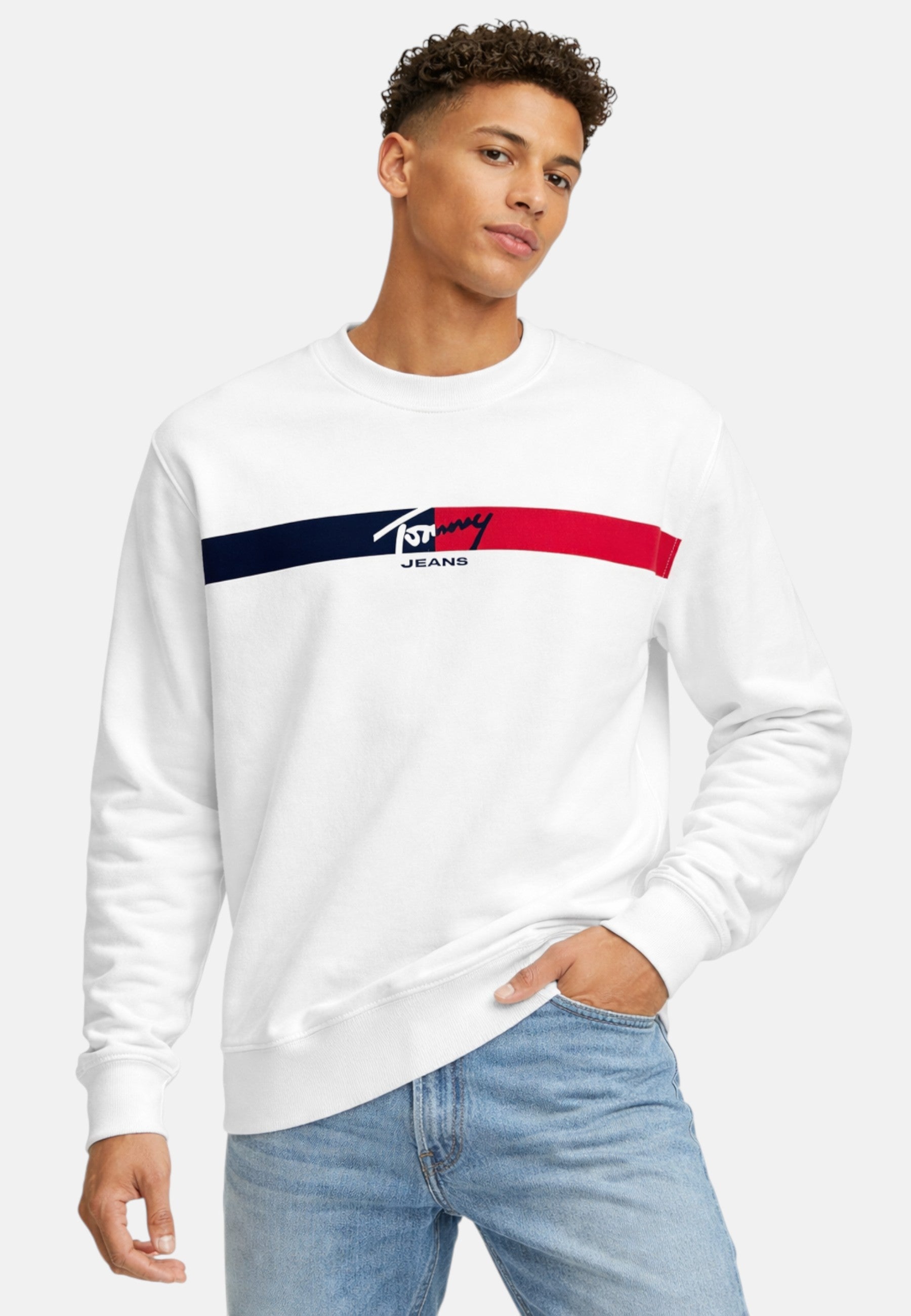 Felpa A Girocollo Uomo Tommy Jeans  Tjm Reg Sign Strip DM0DM23019